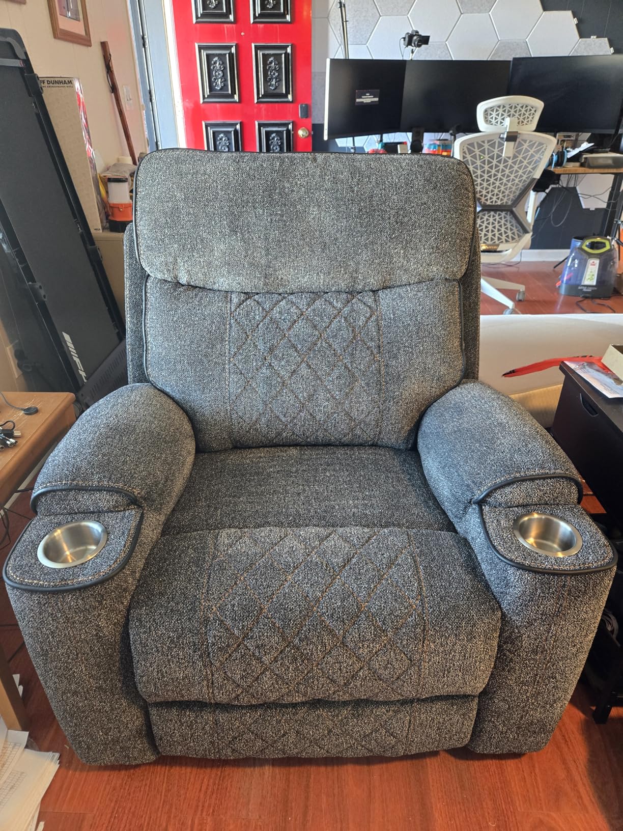 HAOMARKETS Electric Recliner Chair, Soft Fabric Power Recliners with Metal Cup Holders, Single Overstuffed Heavy Duty Reclining Sofa Chairs for Living Room Bedroom, Dark Grey customer photo 2
