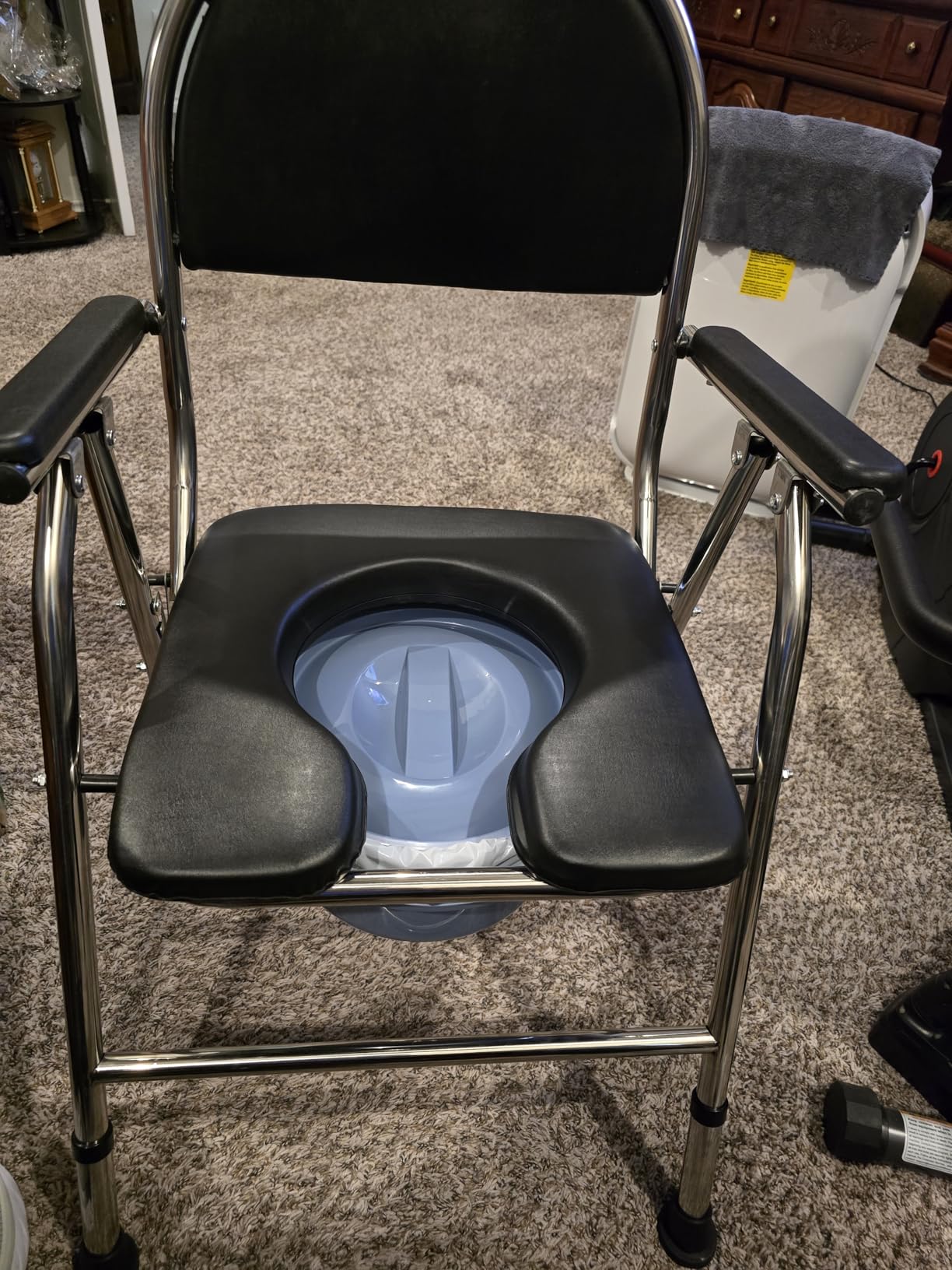 4 in 1 Folding Bedside Commode Chair for Elderly with Arms and Back, Adjustable Height Raised Toilet Seat with Handles, Adults Potty Chair for Seniors, Disabled Holds Up to 350 lbs (PU Soft Seat) customer photo 2