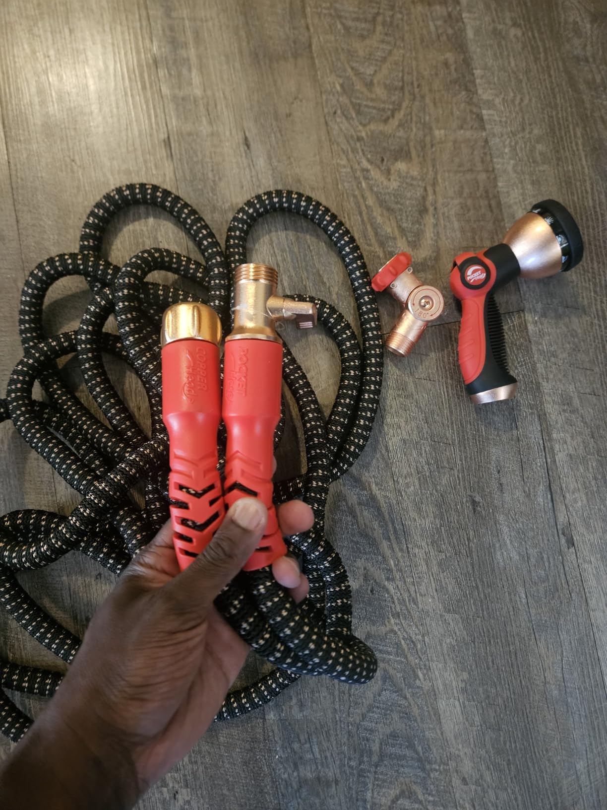 Pocket Hose 100 FT Copper Head Expandable Garden Hose with Pocket Pivot, No Tangles, AS SEEN ON TV, 360 Swivel, Tri-Tex Tubing, Force Field Jacket, Lead-Free, No-Kink, Anti-Burst w/APT customer photo 1