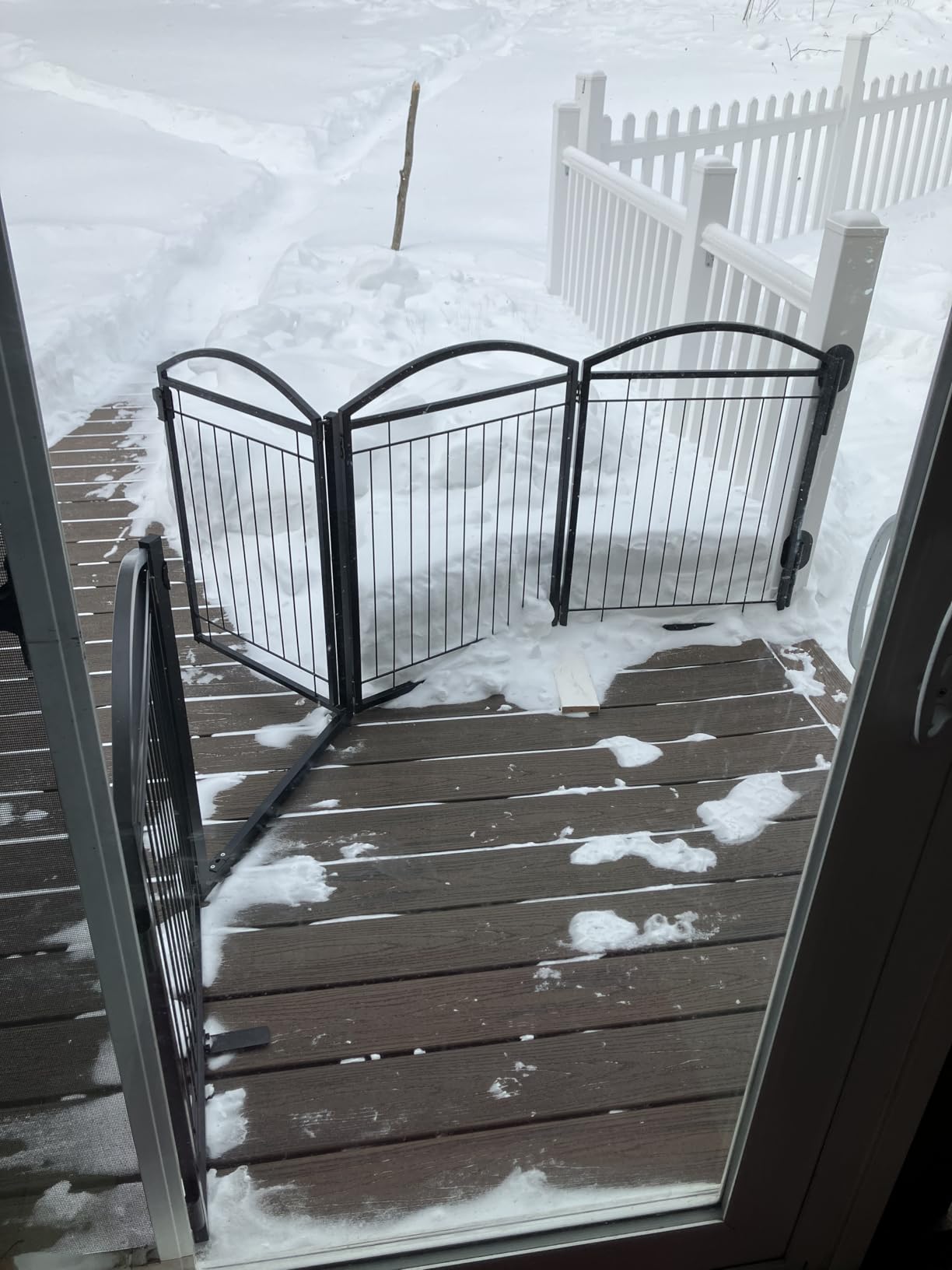 Full Metal Free Standing Dog Gate with Door for Outdoor Indoor,96'' Extra Wide 36'' Tall Dog Gates for Doorways,Large Openings,Decks,Porch,Freestanding Portable Pet Fence(4 Panels,Black) customer photo 1