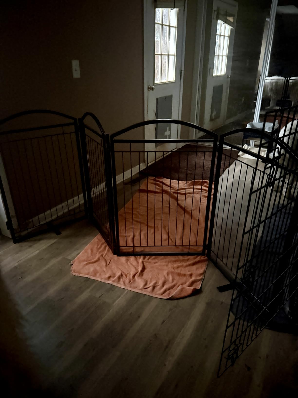 Full Metal Free Standing Dog Gate with Door for Outdoor Indoor,96'' Extra Wide 36'' Tall Dog Gates for Doorways,Large Openings,Decks,Porch,Freestanding Portable Pet Fence(4 Panels,Black) customer photo 2