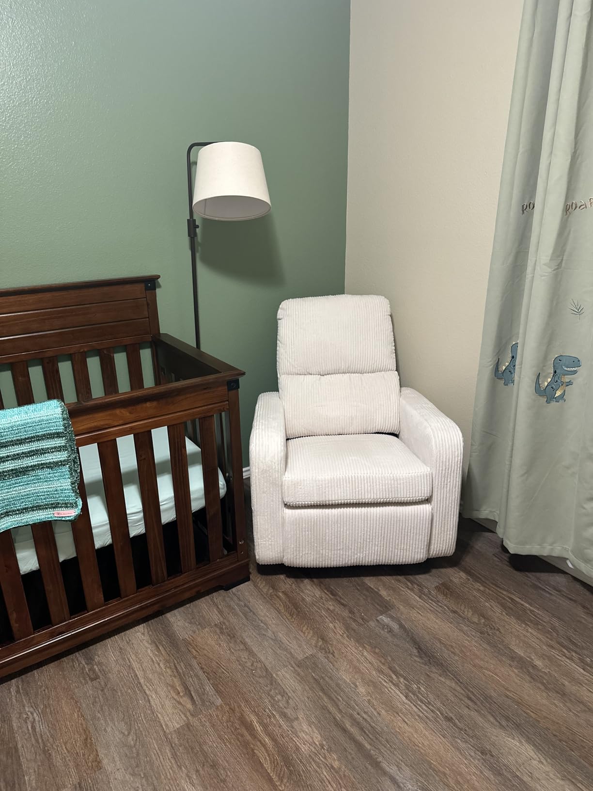 Swivel Rocker Recliner, Oversized Boucle Glider Recliner Nursery, Manual Swivel Rocking Reclining Chairs with Removable Cushion and Lumbar Support for Nursery Living Room Bedroom, Teddy White customer photo 1