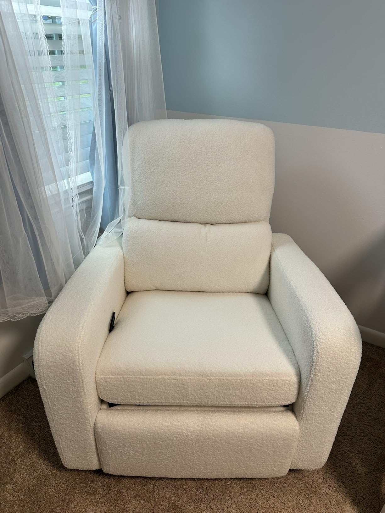 Swivel Rocker Recliner, Oversized Boucle Glider Recliner Nursery, Manual Swivel Rocking Reclining Chairs with Removable Cushion and Lumbar Support for Nursery Living Room Bedroom, Teddy White customer photo 2