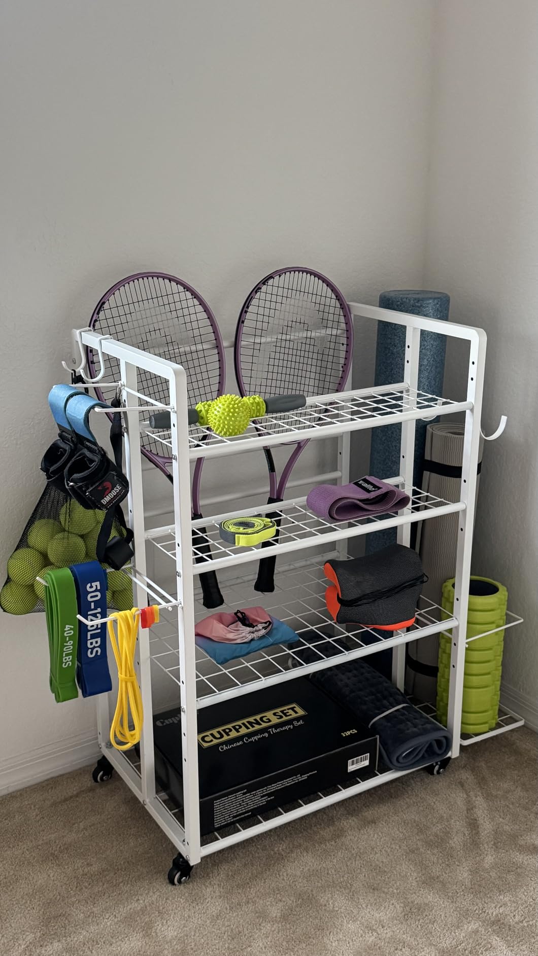 4-Tier Dumbbell Rack Stand Only, Adjustable Weight Rack for Dumbbells Kettlebells Yoga Mat, Home Gym Storage Rack with Wheels and Hooks, Powder Coated Finish customer photo 1