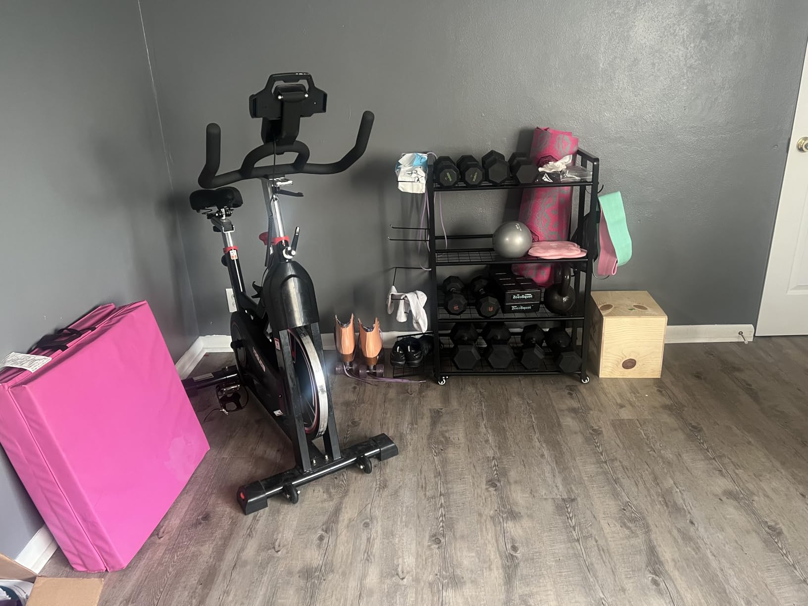 4-Tier Dumbbell Rack Stand Only, Adjustable Weight Rack for Dumbbells Kettlebells Yoga Mat, Home Gym Storage Rack with Wheels and Hooks, Powder Coated Finish customer photo 2