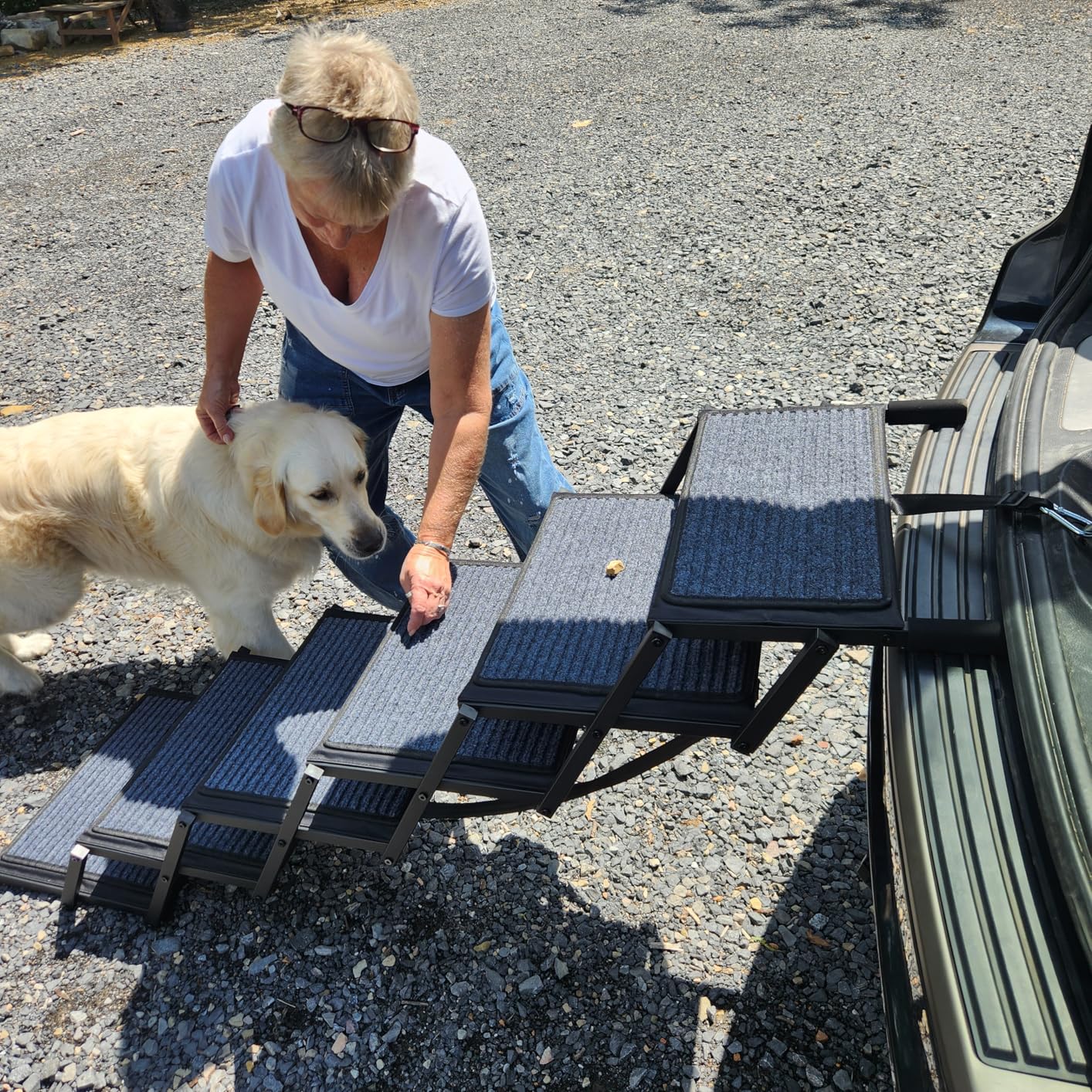 Dog Ramp for Car Truck and SUV Dog Stairs for Large Dogs Folding Pet Stairs with Non-Slip Rug Surface Supports Up to 250 lbs (5 Steps) customer photo 1