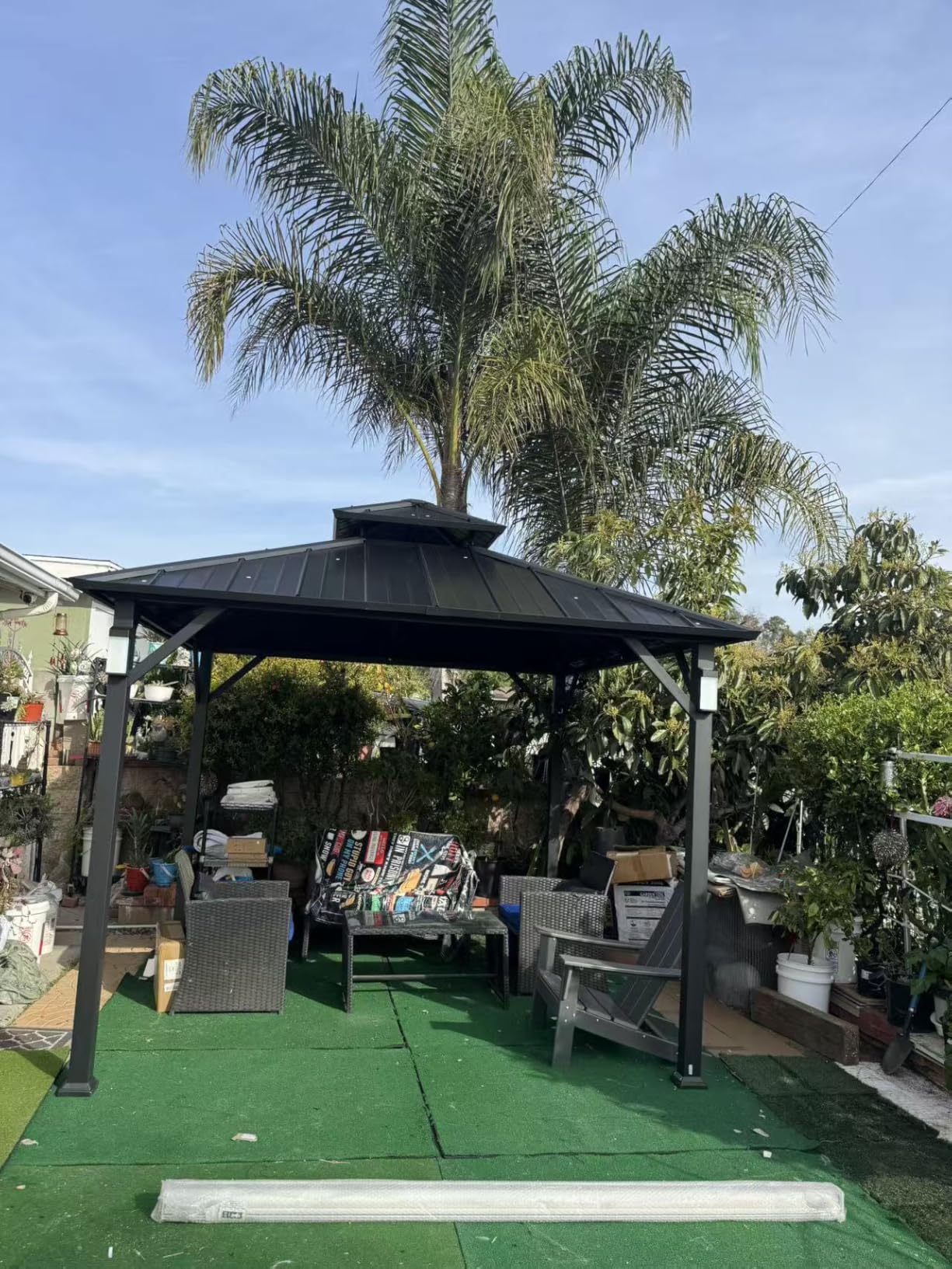 Modern Shade The Horizon Hardtop Gazebo 10' x 12' with 4 LED Lights, Permanent Outdoor Gazebo with Galvanized Steel Double Roof, Grill Pavilion with Decor Hooks, Mosquito Nettings, Black customer photo 2