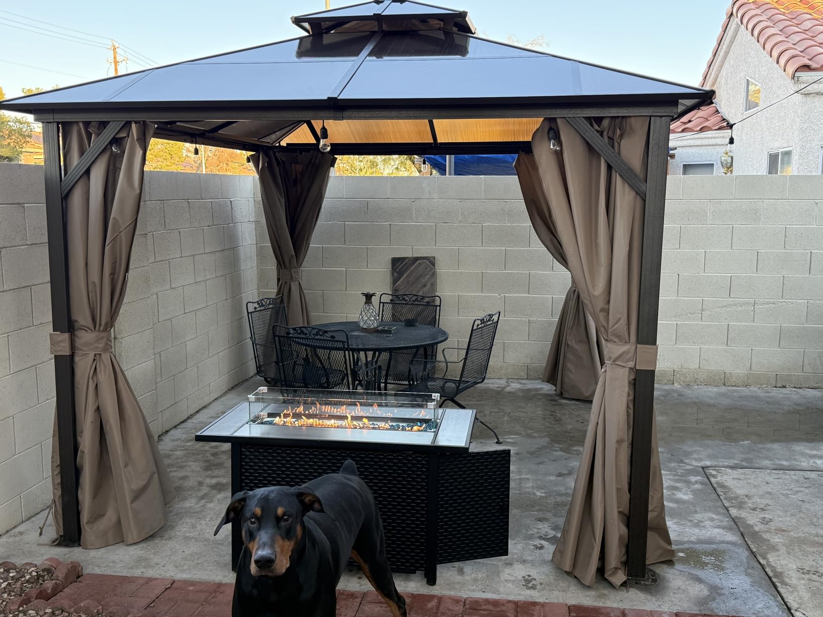 Aoxun 12'x10' Hardtop Gazebo, Aluminum Frame Permanent Pavilion with Curtains and Netting, Outdoor Polycarbonate Double Roof Canopy, Designed for Garden, Lawns, Patio, Brown customer photo 2