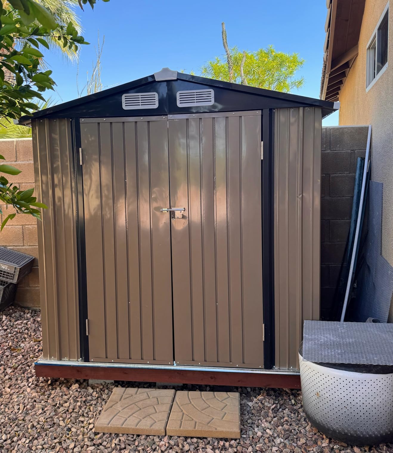 Aoxun 6.2x4 FT Shed Outdoor Storage Shed with Lockable Doors & Sloping Roof Metal Garden Tool Shed for Backyard, Patio, Poolside (Brown) customer photo 2