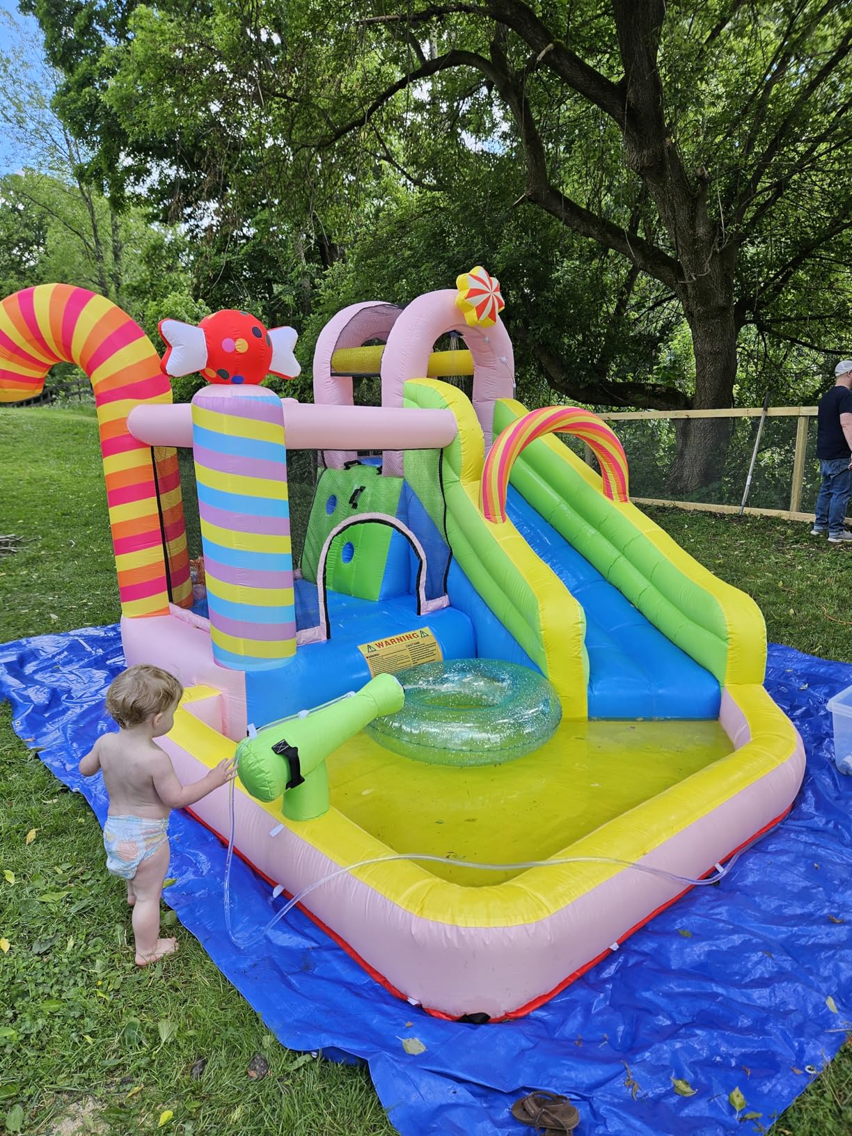 NBSPORT Inflatable Water Slide - Crocodile Theme Bounce House Water Park with Blower, Climbing Wall, Splash Pool, Water Cannon, Blow up Toddler Waterslide for Kids and Adults Backyard, Green customer photo 2