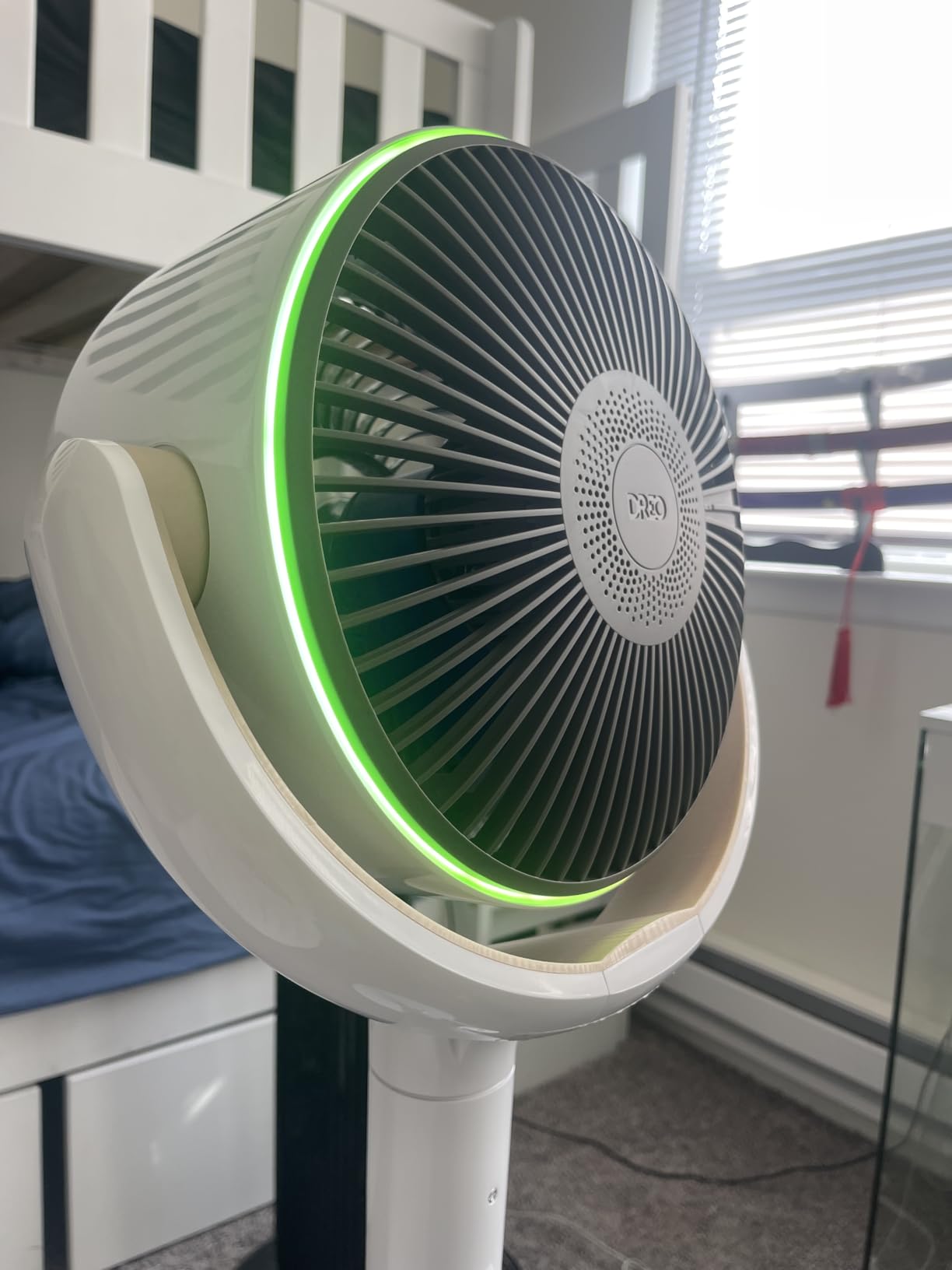 DREO Smart Fan for Bedroom, 120° +120° Omni-Directional Oscillating Fans, 100ft Quiet Pedestal Fan with RGB Light, 9 Speeds, 6 Modes, 20dB, 8H Timer, Wi-Fi/Voice/Alexa, 37-42