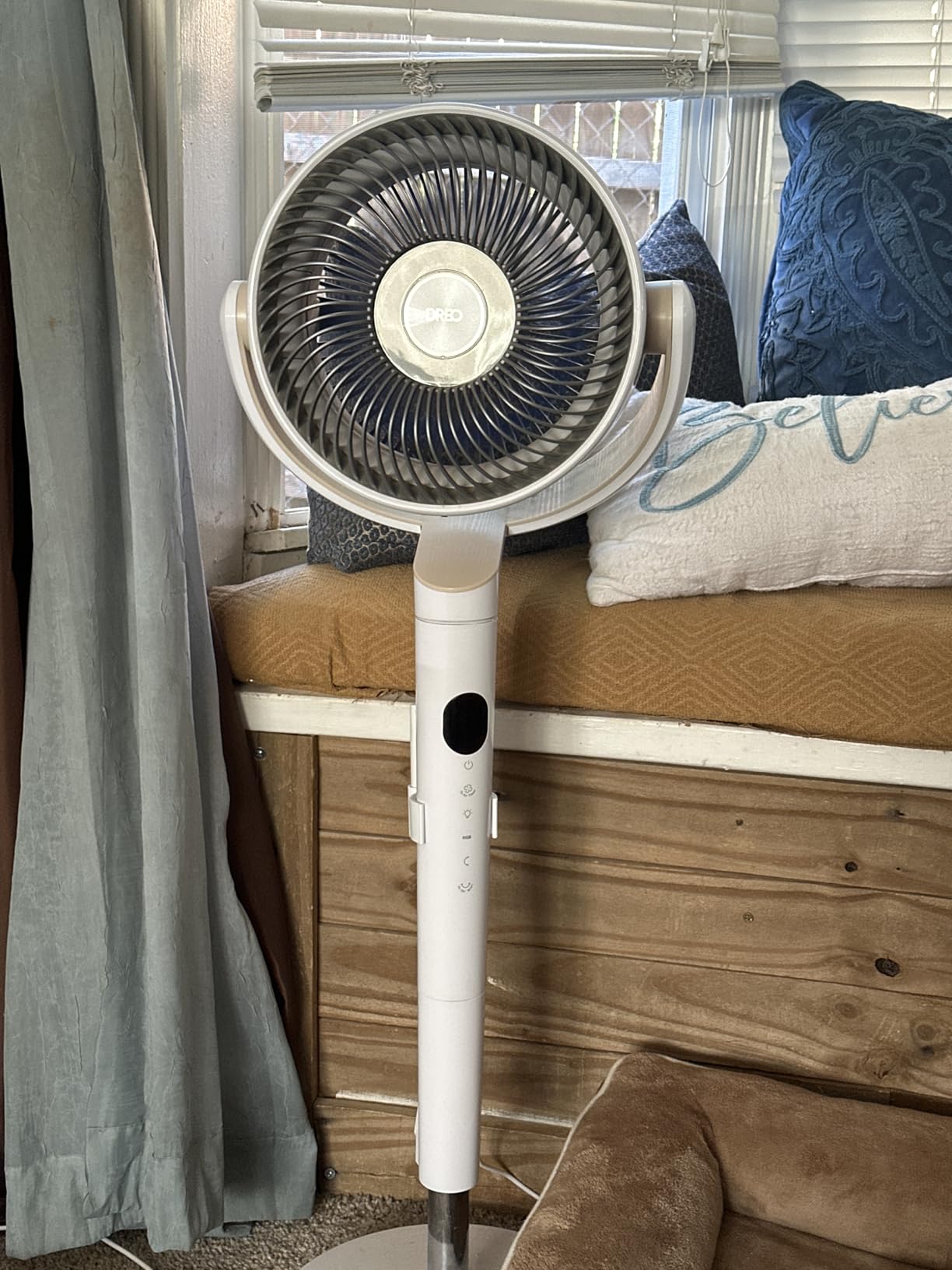 DREO Smart Fan for Bedroom, 120° +120° Omni-Directional Oscillating Fans, 100ft Quiet Pedestal Fan with RGB Light, 9 Speeds, 6 Modes, 20dB, 8H Timer, Wi-Fi/Voice/Alexa, 37-42