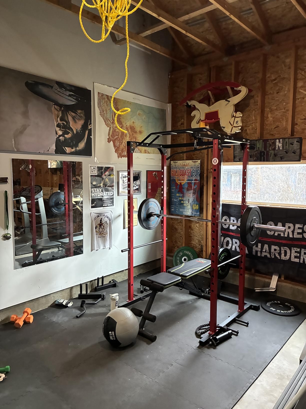 Power Cage, Power Racks for Home Gym with Pulley System, 1200 LBS Weight Capacity Multi-Functional Squat Rack for Strength Workout with More Training Attachment (Red D1002) customer photo 1