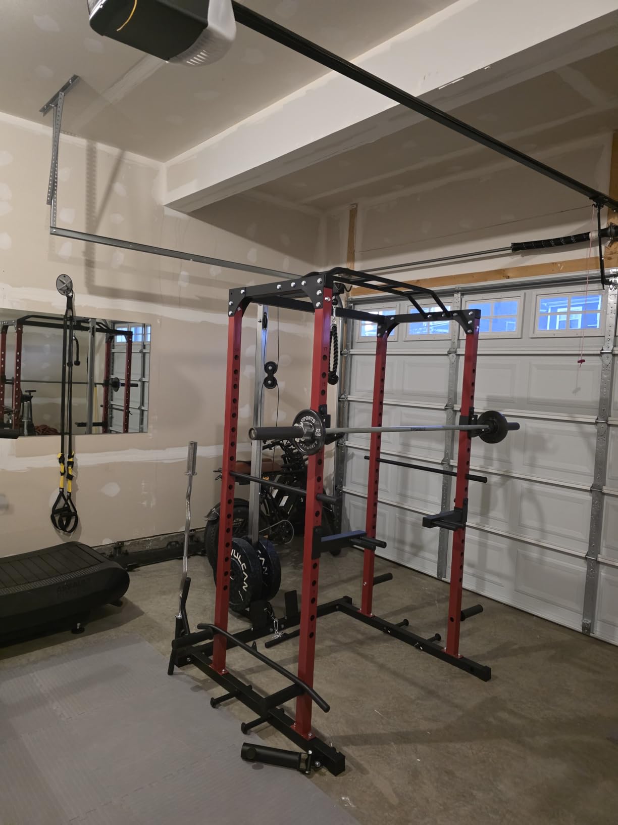 Power Cage, Power Racks for Home Gym with Pulley System, 1200 LBS Weight Capacity Multi-Functional Squat Rack for Strength Workout with More Training Attachment (Red D1002) customer photo 2