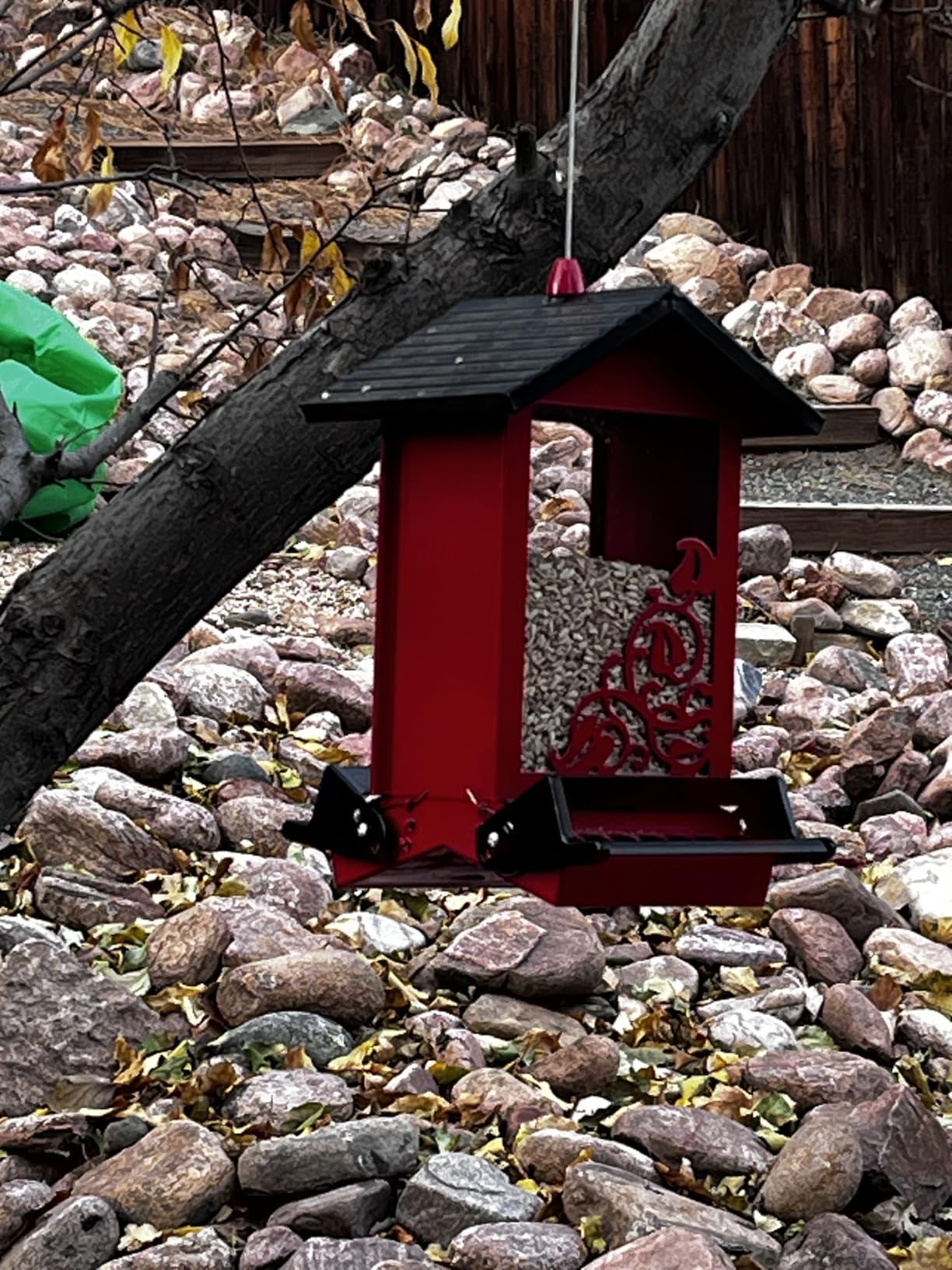 Squirrel Proof Bird Feeder for Outdoor Hanging, Metal Bird Seed Feeder with Bilateral Weight Activated Perches, 5LB Large Capacity Wild Bird Feeders for Outside, Easy Refill and Clean, Brown customer photo 2
