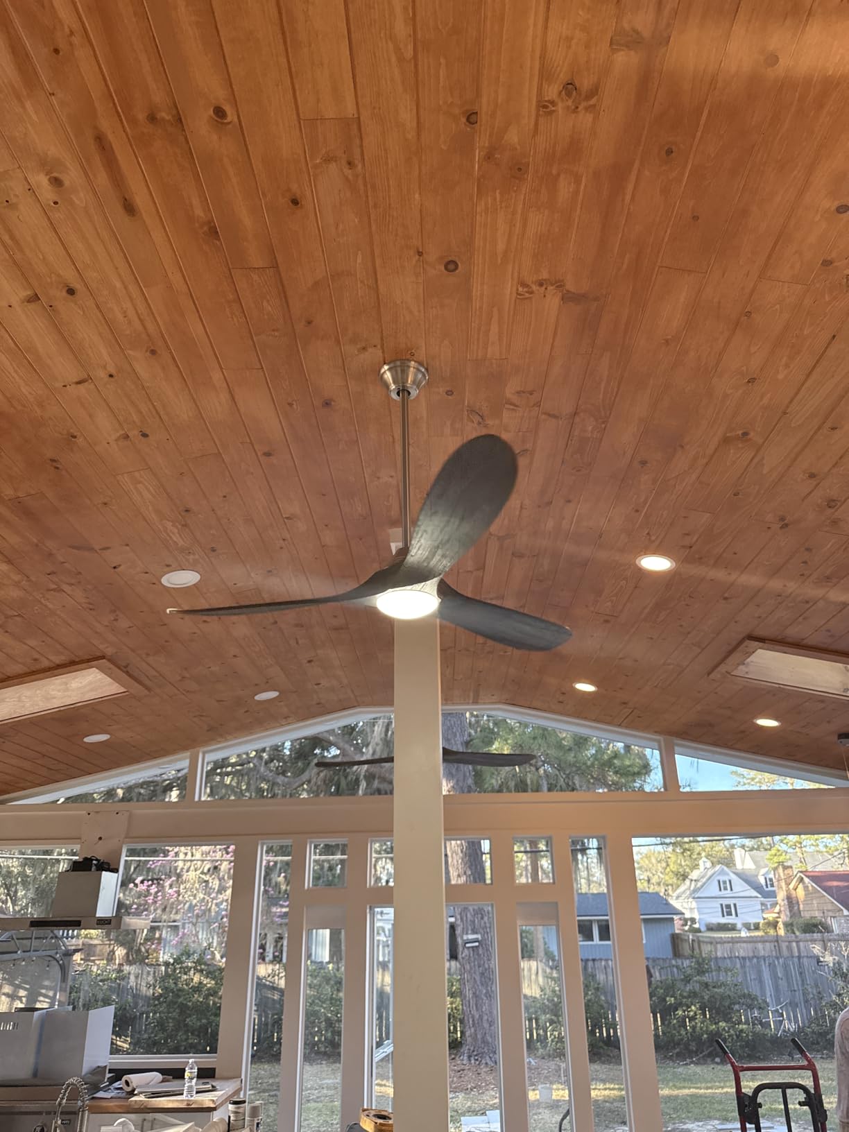 52 Inch Smart Ceiling Fan with Lights, Outdoor Ceiling Fans for Patios Damp Rated, 3 Blades Propeller Walnut Wood Farmhouse Ceiling Fan, Large Airflow DC Ceiling Fan with Remote/APP/Alexa Control customer photo 1