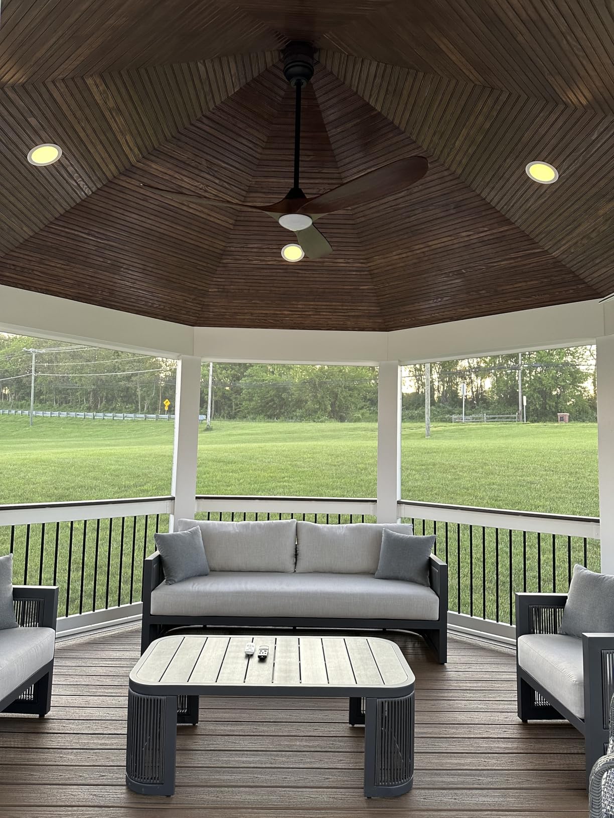 52 Inch Smart Ceiling Fan with Lights, Outdoor Ceiling Fans for Patios Damp Rated, 3 Blades Propeller Walnut Wood Farmhouse Ceiling Fan, Large Airflow DC Ceiling Fan with Remote/ APP/ Alexa Control customer photo 2