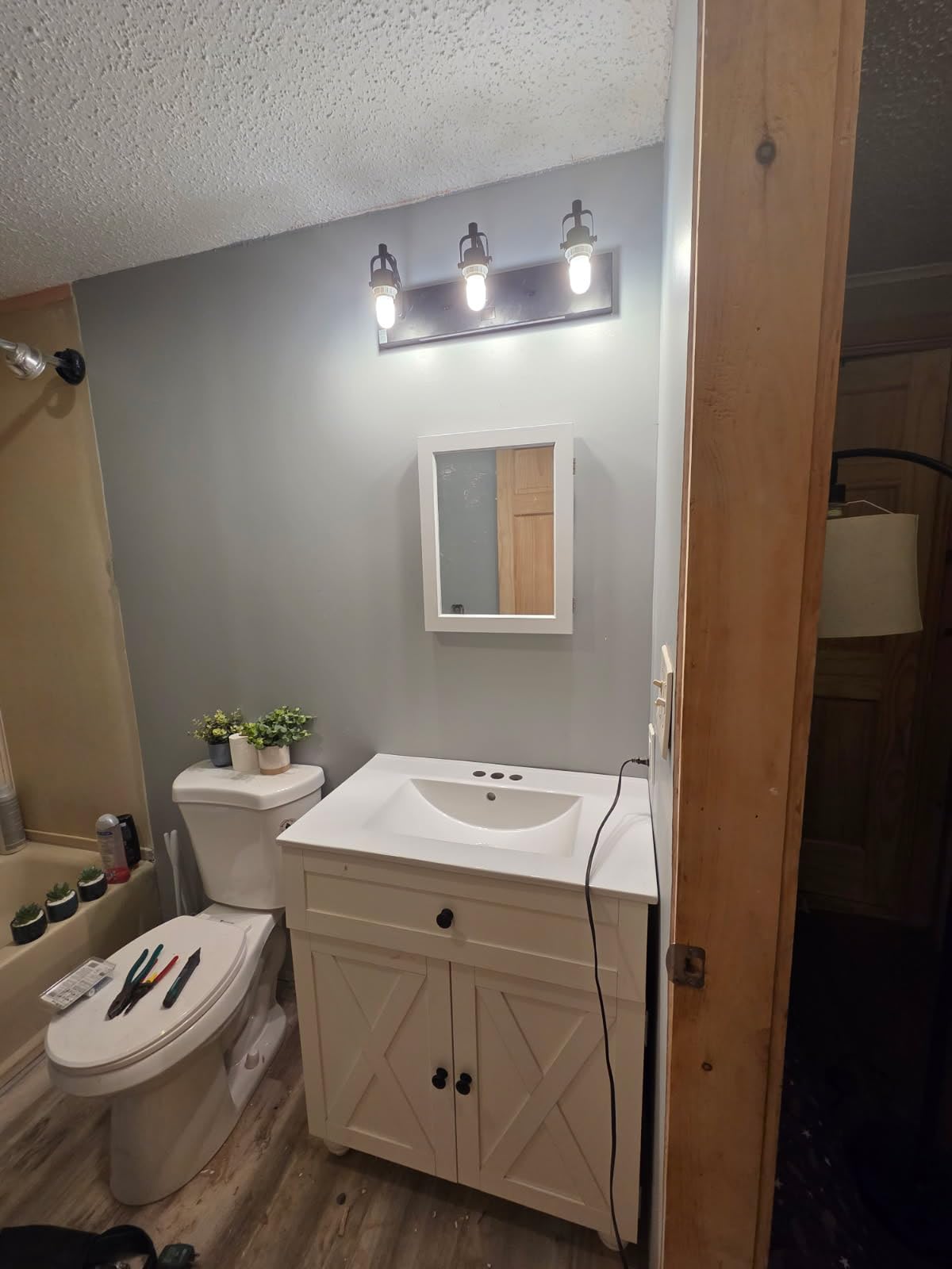 30 Inch Bathroom Vanity with Sink Easy-to-Install Farmhouse Bathroom Sink 2-Tier Storage Areas with Adjustable Shelves 4-Tier Storage Compartments Tip-Out Drawer 2 Hooks Solid Wood Legs customer photo 2