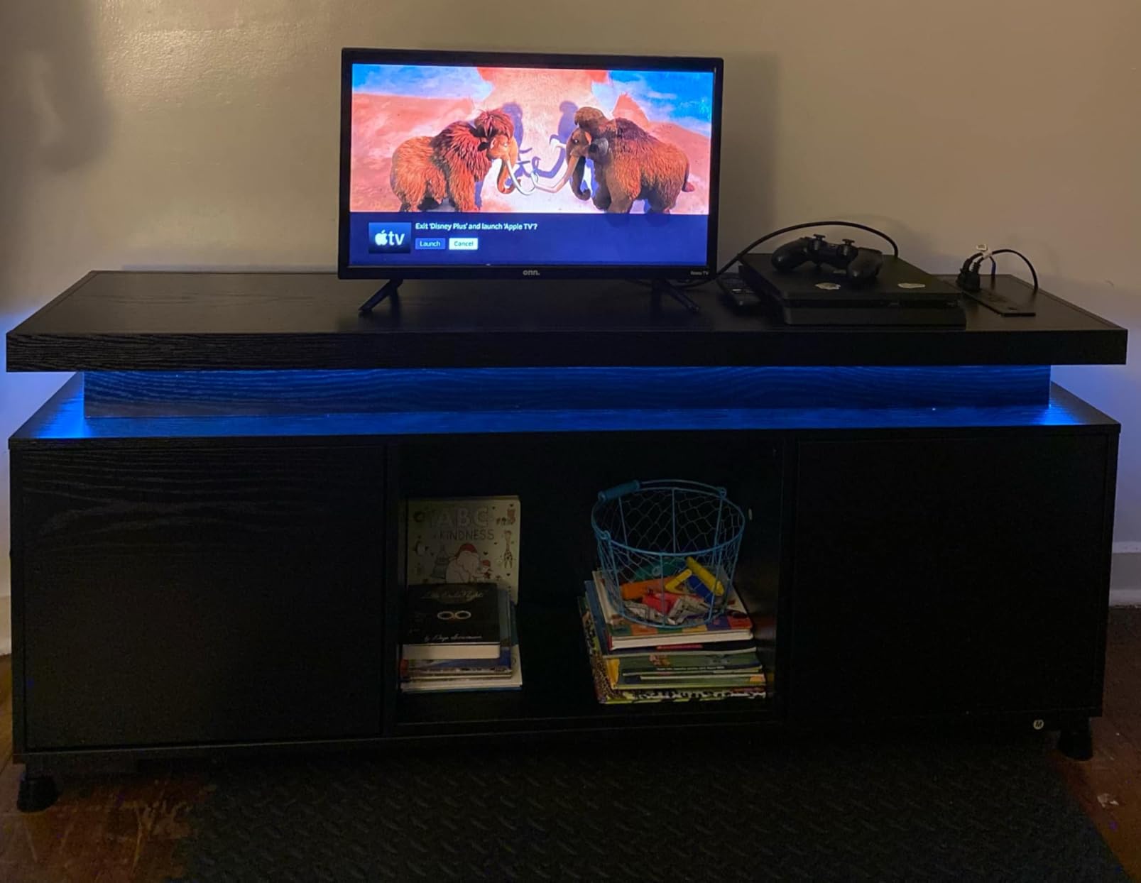 IRONCK TV Stand for TVs 85 inch, Entertainment Center with LED Lights and Power Outlet, TV Console Table with Cabinets and Open Storage Shelves, Black TV Stands for Living Room customer photo 2