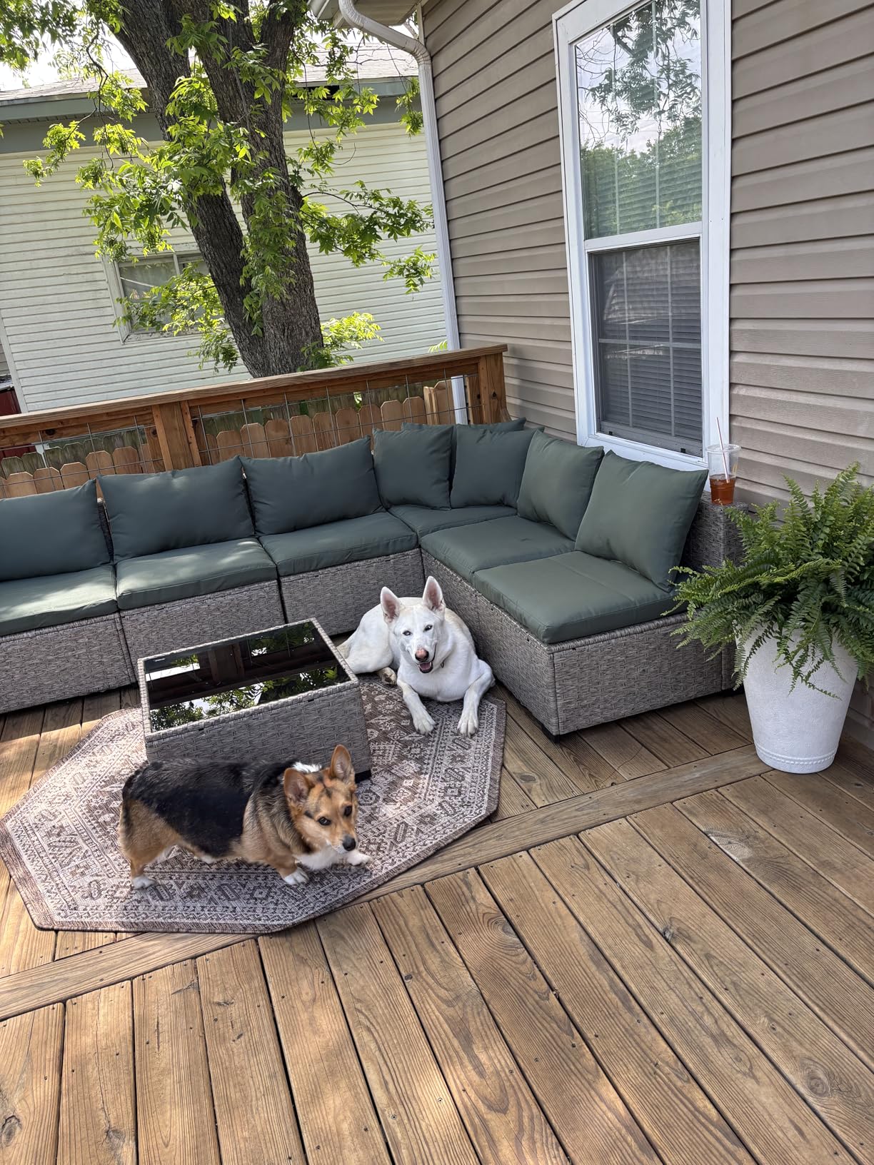 UDPATIO Outdoor Patio Furniture Set, 7-Piece PE Wicker Sectional Sofa with Tea Table, Outdoor Conversation Set for Patio, Garden, Backyard Green customer photo 1