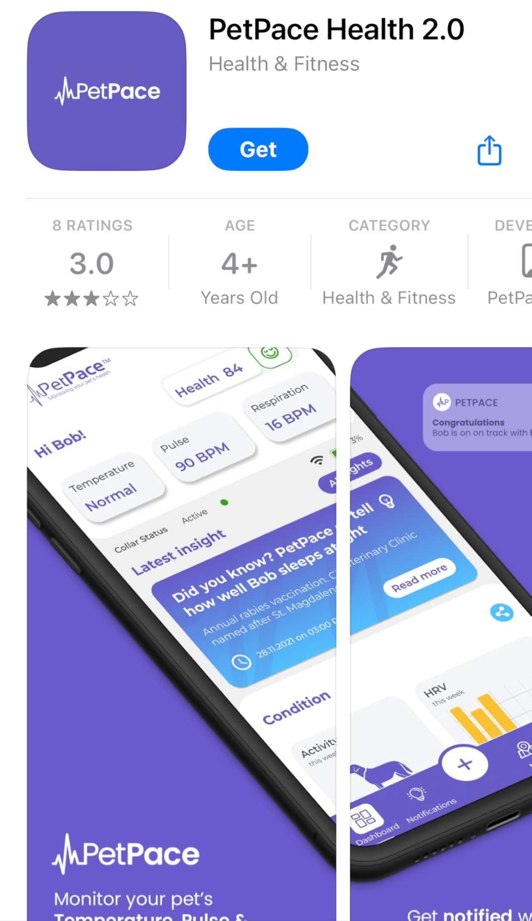 V3.0 Dog Health Monitor - AI Health Collar with 24/7 Vital Signs Tracks Pain GPS, Telehealth AskaVet & Share with Your Vet & Apple Watch Sync - Subscription Required (Medium) customer photo 1