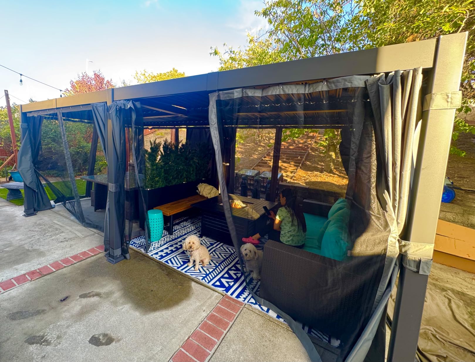10x12 FT Louvered Pergola, Aluminum Outdoor Pergolas with Adjustable Roof, Hardtop Gazebo with Waterproof Curtains & Netting for Deck, Patio, and Backyard customer photo 1