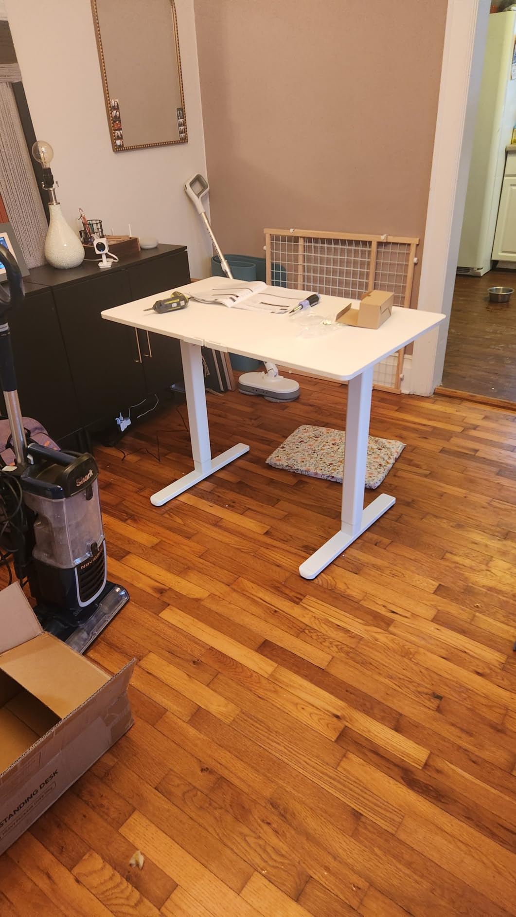 YDN Electric Standing Desk Adjustable Height, 40 x 24 Inches Stand up Desk with Cable Management, Home Office Desks with Splice Board & White Frame, White Top customer photo 1
