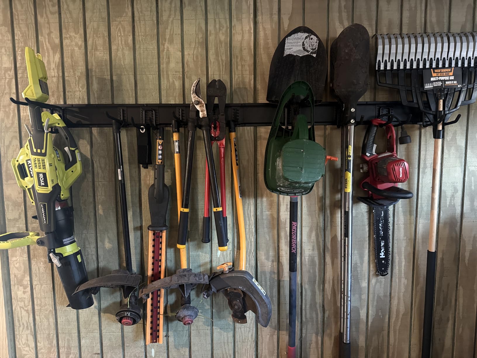 LBT 66 Inch Garage Tool Organizer Wall Mount - 720lbs Garden Tool Organizer with Adjustable Hooks, Heavy Duty Metal Garage Storage Rack, Anti-Rust Shed Rack Holder Hanging Rake Broom Mower Snowboard customer photo 2
