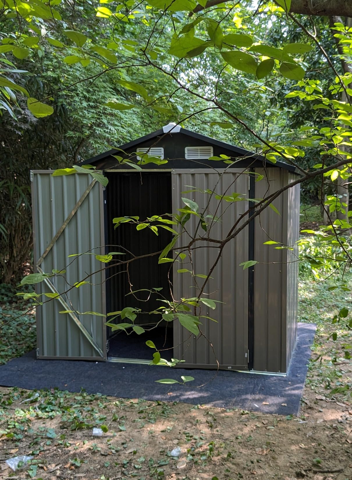 Aoxun 8x6FT Shed with Floor Galvanized Steel Outdoor Storage Shed Metal Garden Shed with Double Doors, Moisture-Proof Floor & Ventilation, Sloped Roof for Bike/Generator/Tool Storage (Brown) customer photo 2