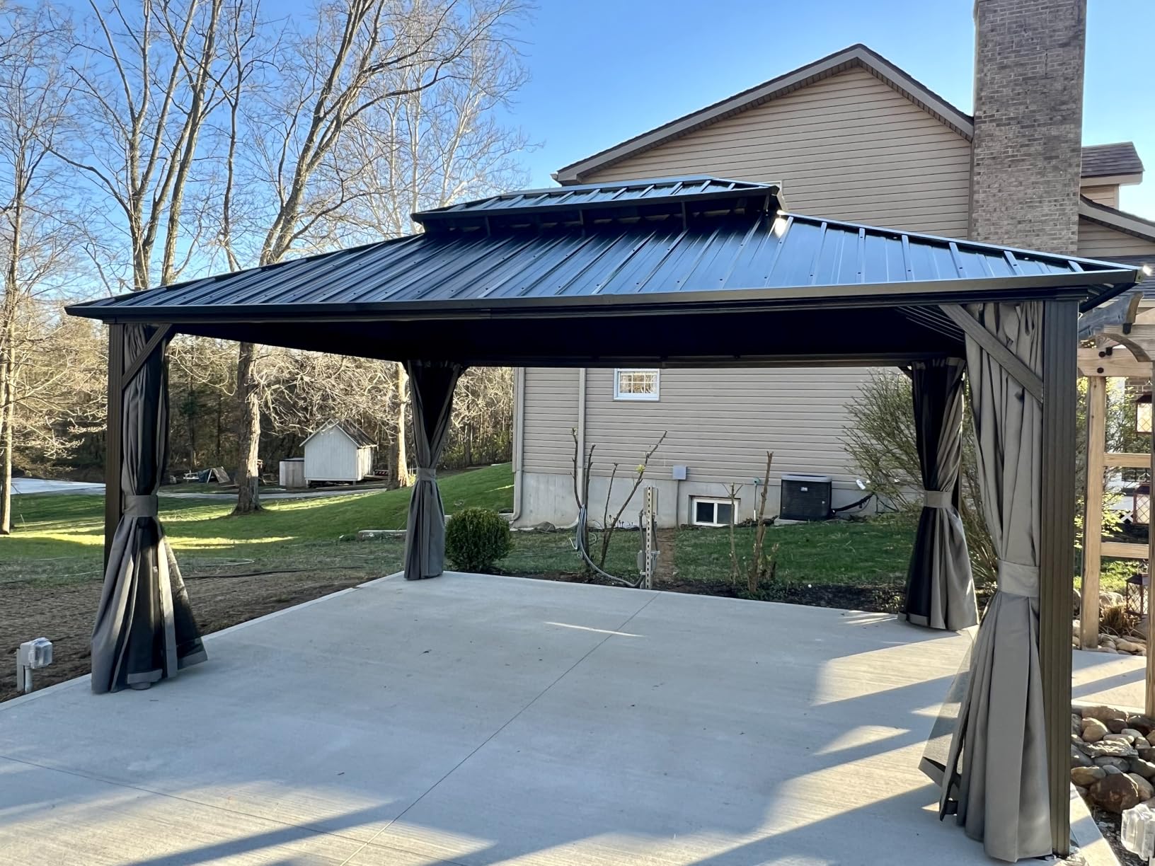 Aoxun 10x12 Gazebo Hardtop Gazebo with Double Galvanized Steel Roof Outdoor Pavilion with Breathable Netting and Privacy Curtain for Backyard (Gray) customer photo 1