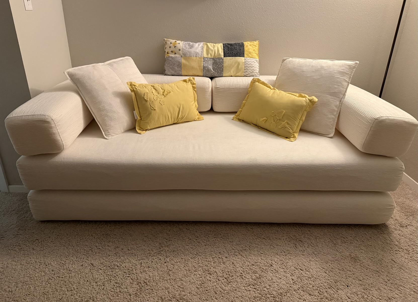 4-in-1 Folding Convertible Sofa Bed, 78 Inch Boneless Couch with Fixed-Shape Frame, Corduroy Loveseat Sleeper with Pull Out Bed, Floor Sofa Modular Futon Couch for Living Room Bedroom Lounge (Beige) customer photo 1