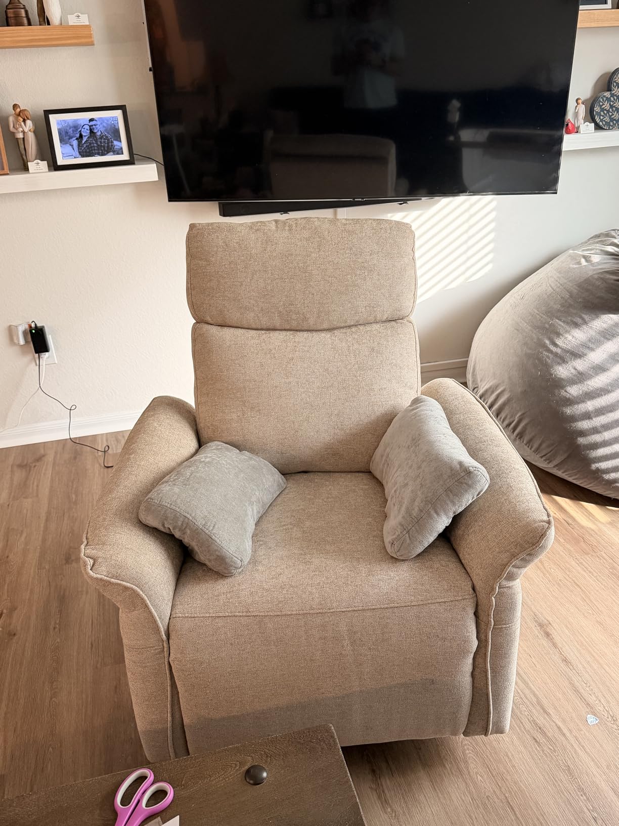 CHITA Power Recliner Chair, Electric Triple-Motor Swivel Glider Nursery Rocking Chair with Adjustable Power Headrest and Lumbar Support, GREENGARD Gold Certified, Solid Wood Base, Linen customer photo 1
