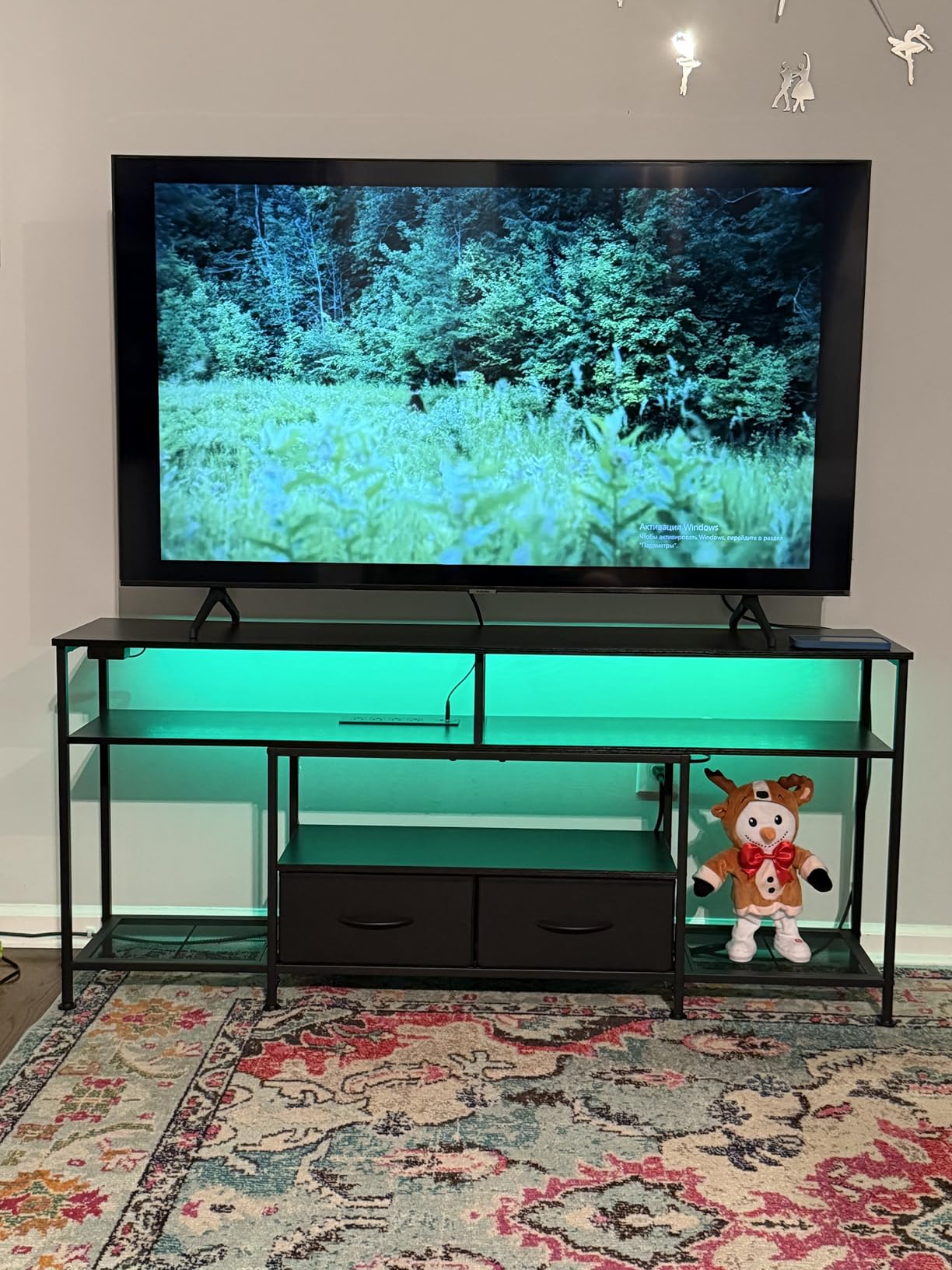Huuger TV Stand for 75 80 Inch TV, Entertainment Center with Power Outlets and LED Lights, 70.9 Inch TV Console for Living Room, Media Console with Drawers and Shelves, Black customer photo 2