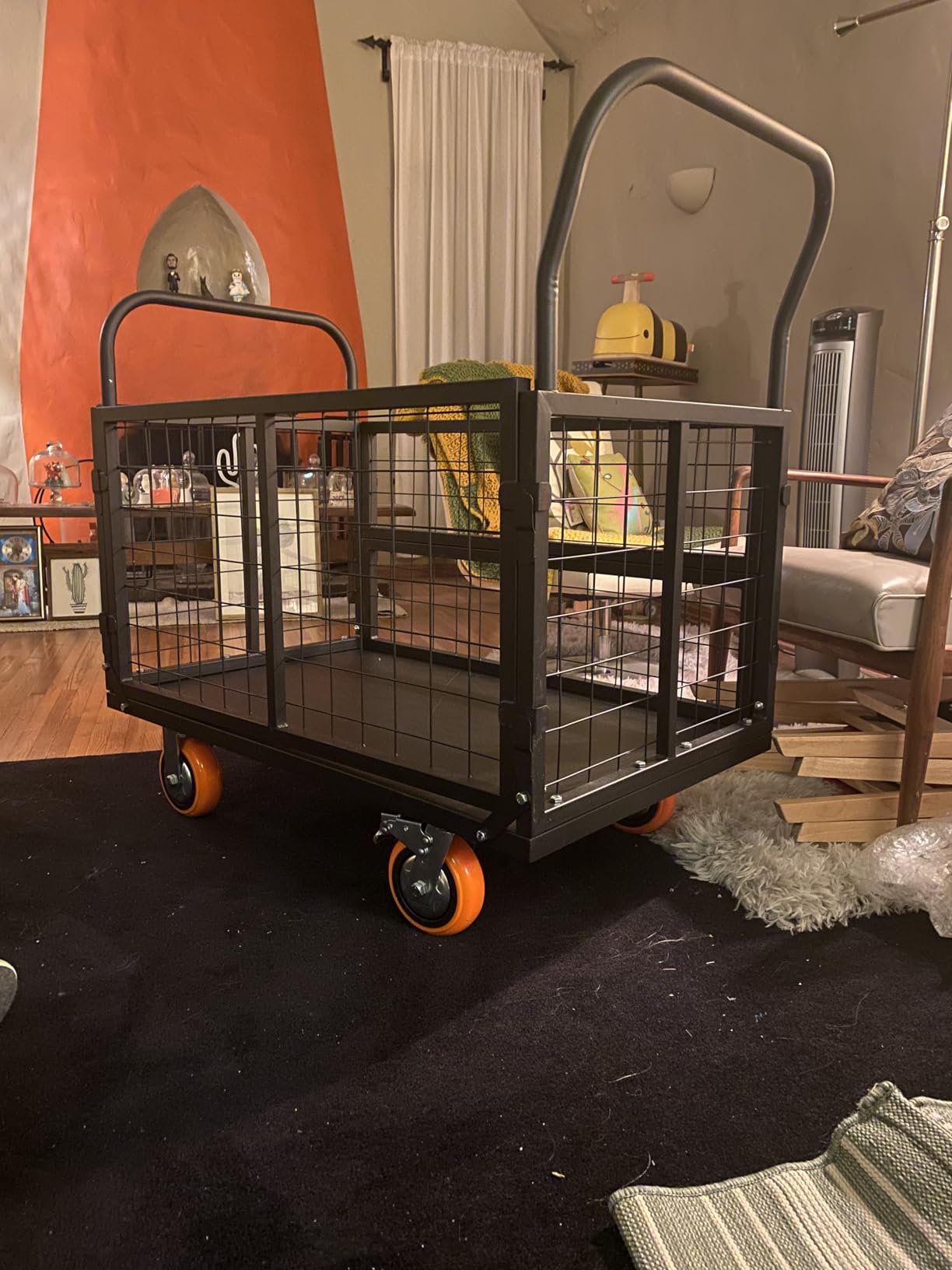 Platform Truck Cart with Cage, 6-in-1 Multi-Purpose Flatbed Cart, Foldable Hand Truck Load 1800 LBS with 4 Wheels Push Cart Dolly for Grocery, Laundry, Garage, Warehouse (Black) customer photo 1