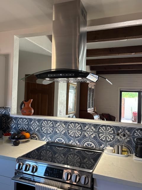 BRANO 36 Inch Island Range Hood, 900 CFM Voice/Gesture/Touch Control Ceiling Vent Hood with 4 Speed Exhaust Fan, 4 LED Lights, Memory Mode customer photo 1