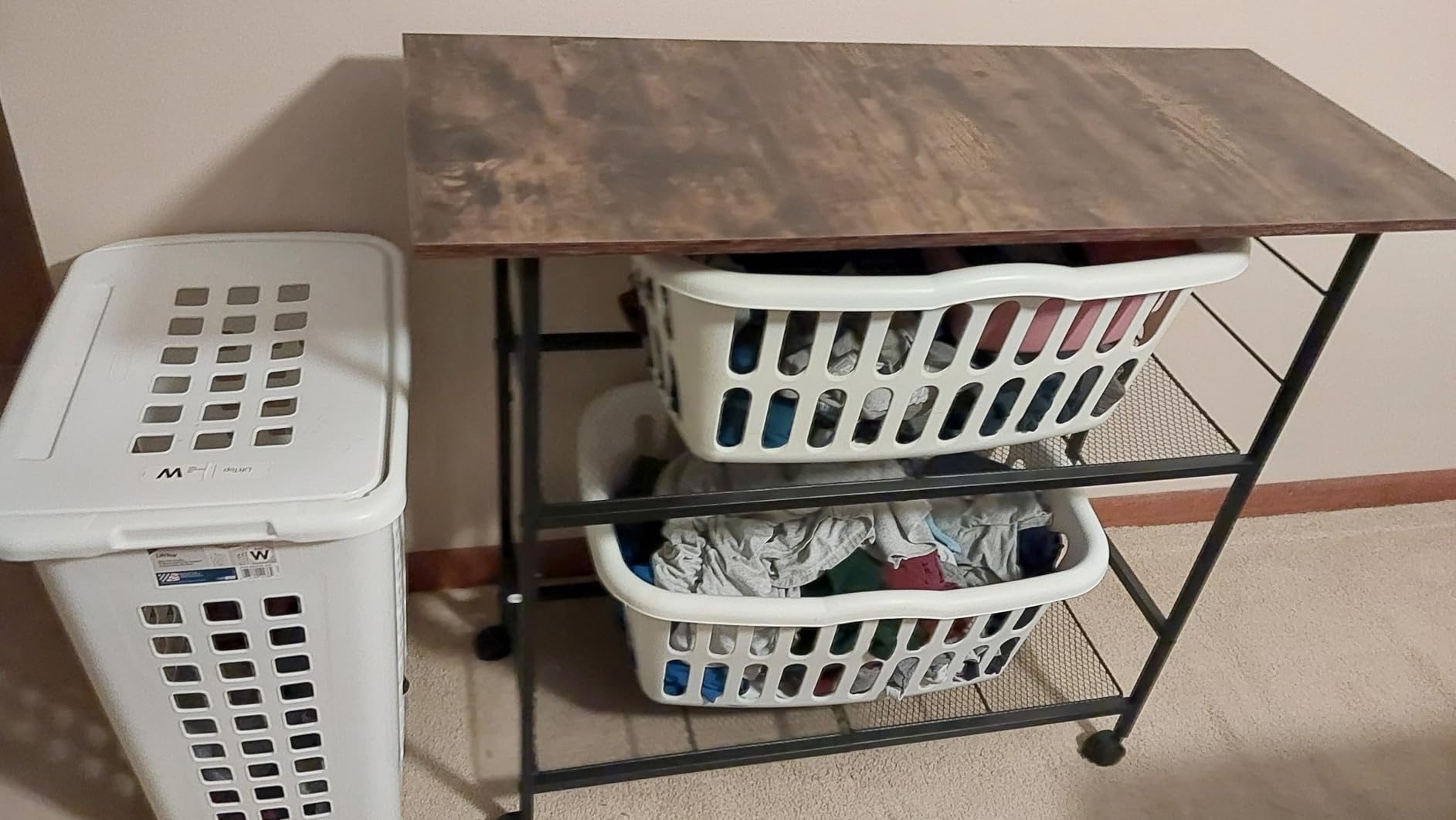 Kitchen Island with 3 Shelves, Rolling Kitchen Cart with 6 Hooks and Protective Shelf, Microwave Stand on Lockable Wheels, Bakers Rack Coffee Bar for Dining, Living Room, Outdoor, Metal Frame customer photo 2