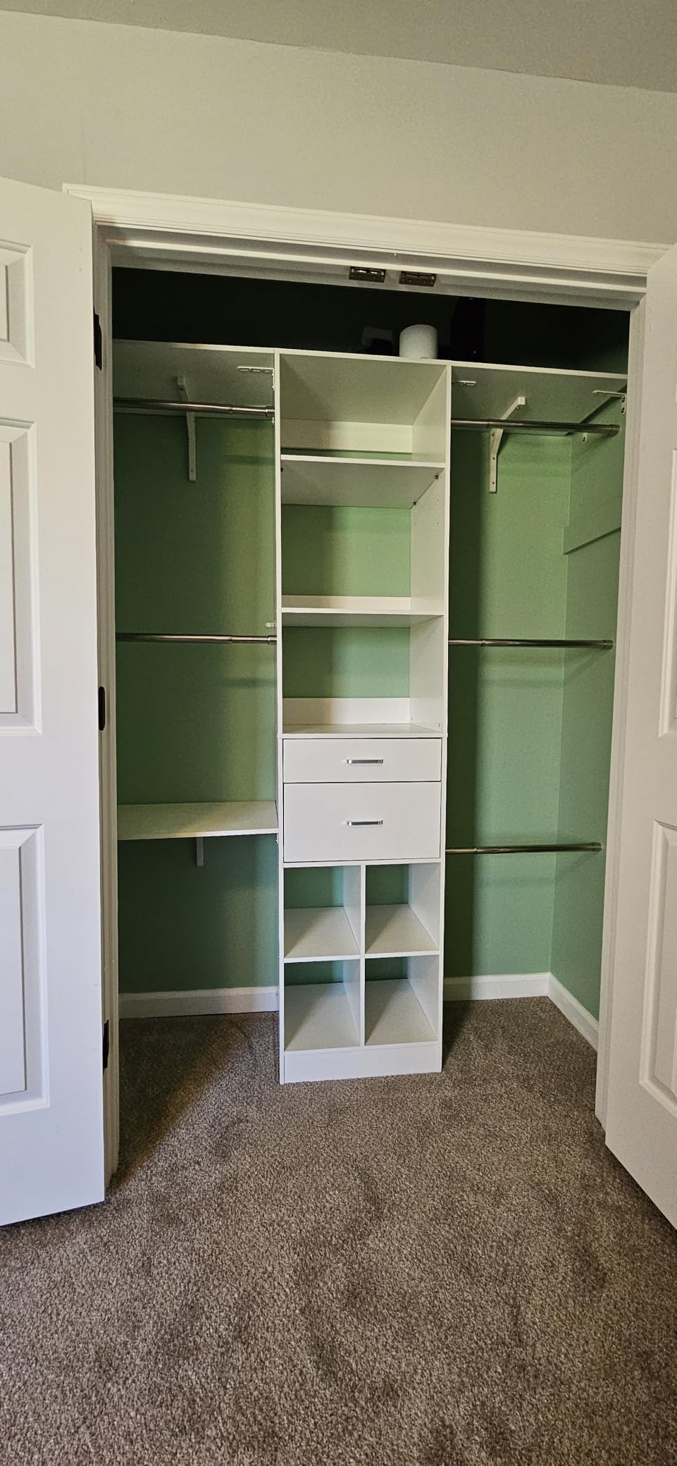 5FT Small Closet System, Baby Closet Organizer System with Wooden Drawers, 60 Inches Walk In Closet System With 5 Hanging Rods and 3 Reversible Hanging Shelving, White customer photo 1