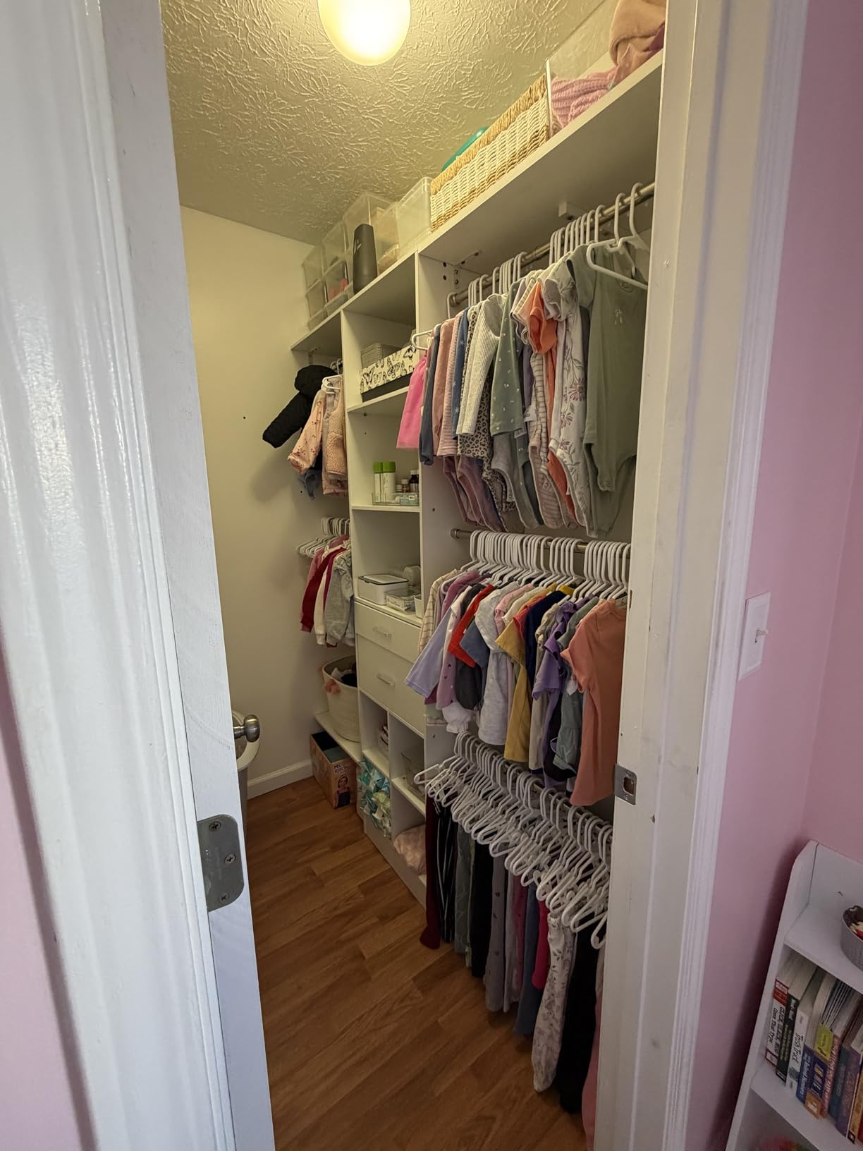 5FT Small Closet System, Baby Closet Organizer System with Wooden Drawers, 60 Inches Walk In Closet System With 5 Hanging Rods and 3 Reversible Hanging Shelving, White customer photo 2