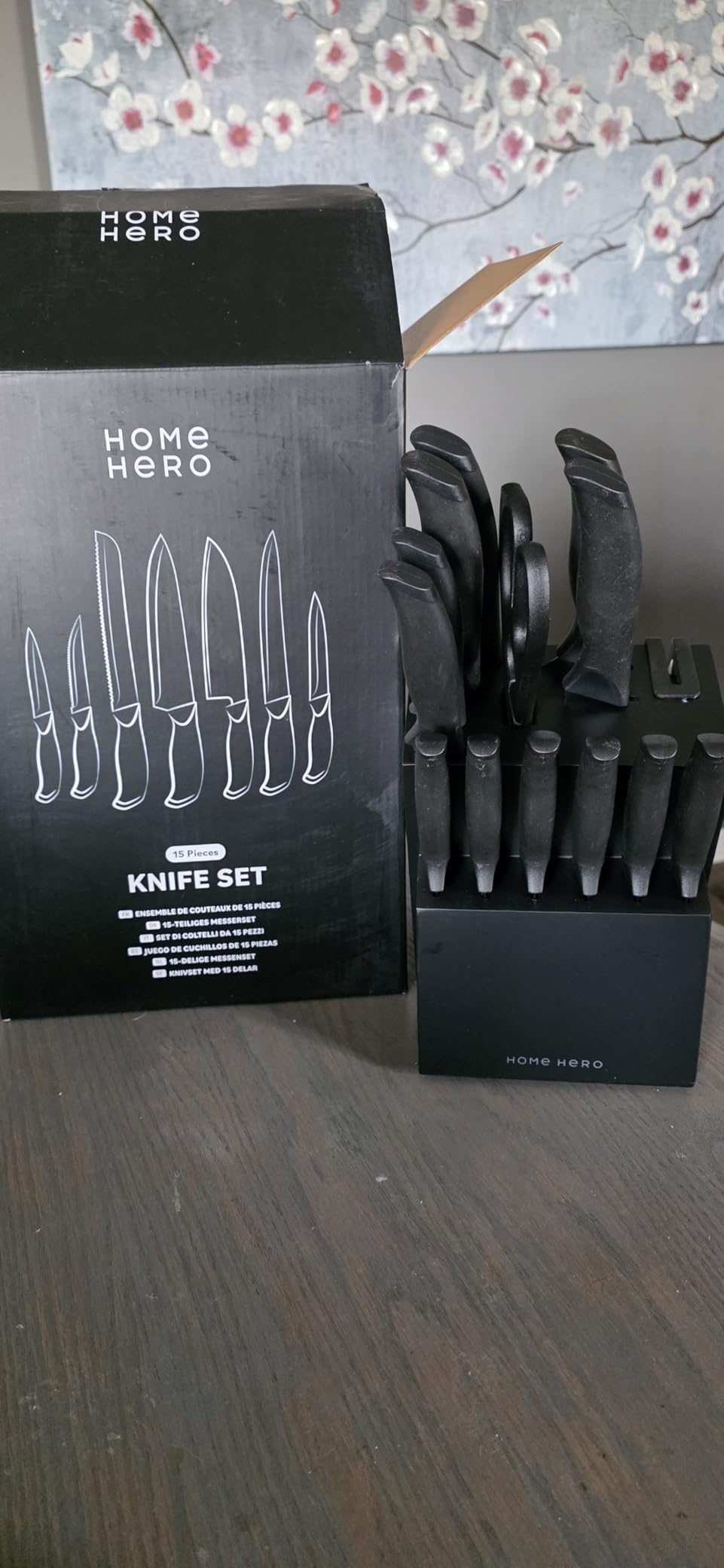 Home Hero Kitchen Knife Set - 15 PCS Black Knife Set with Block and Sharpener - Stainless Steel Knife Set - Ergonomic Handles - Includes Steak Knives Set of 6 - Knife Block Set for Kitchen customer photo 2