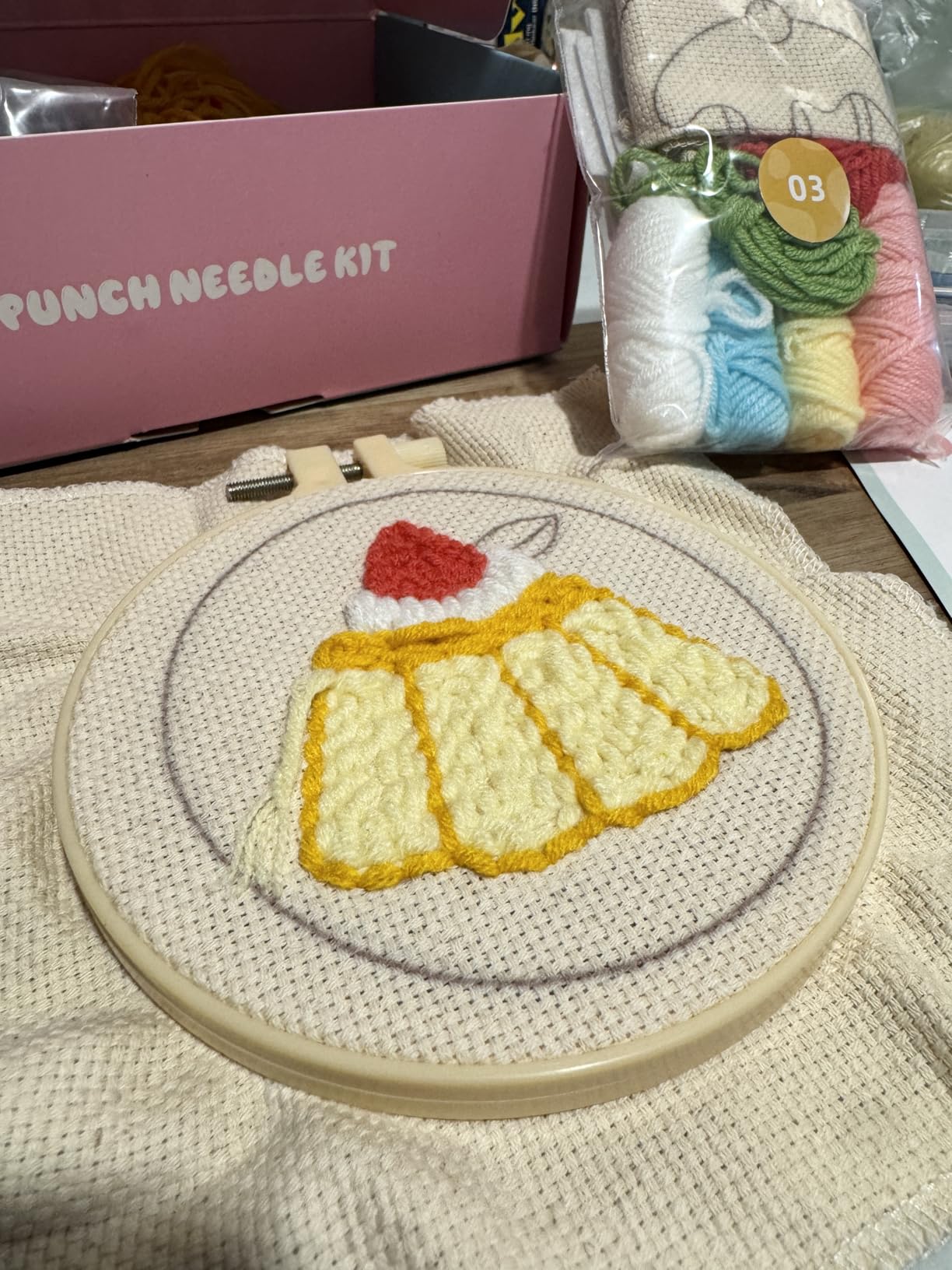 punch needle kit-6, embroidery kit for beginners, punch needle kits adults beginner, needles, curved scissors, a tool storage box, yarn, easy-to-follow instructions, and tutorial videos - Fruit Dessert customer photo 2