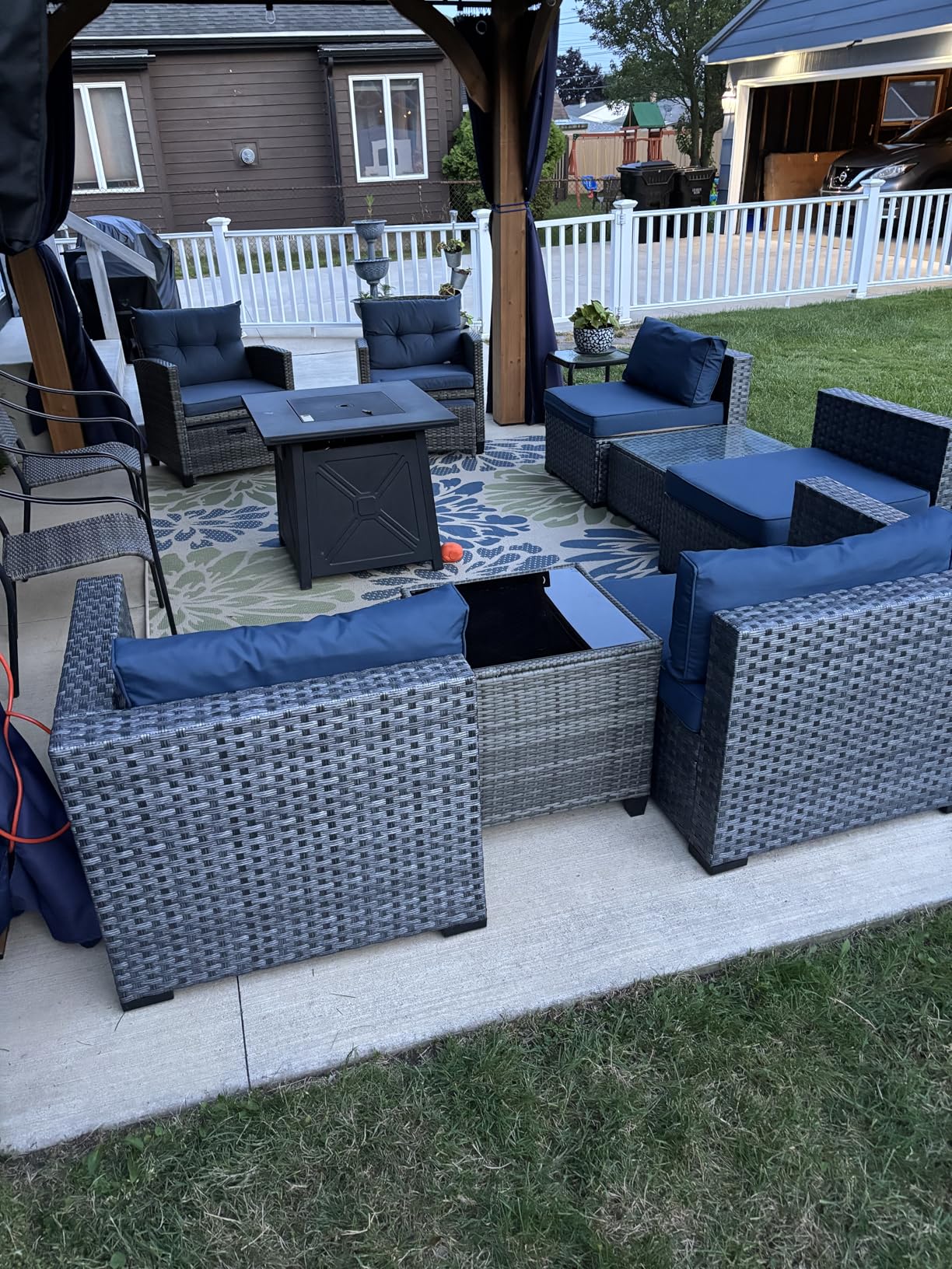 Shintenchi 5 Pieces Patio Furniture Set, Outdoor Wicker Patio Conversation Set with Ottoman, All Weather Rattan Outside Chairs with Coffee Table & Cushion for Porch, Garden, Backyard, Navy customer photo 2
