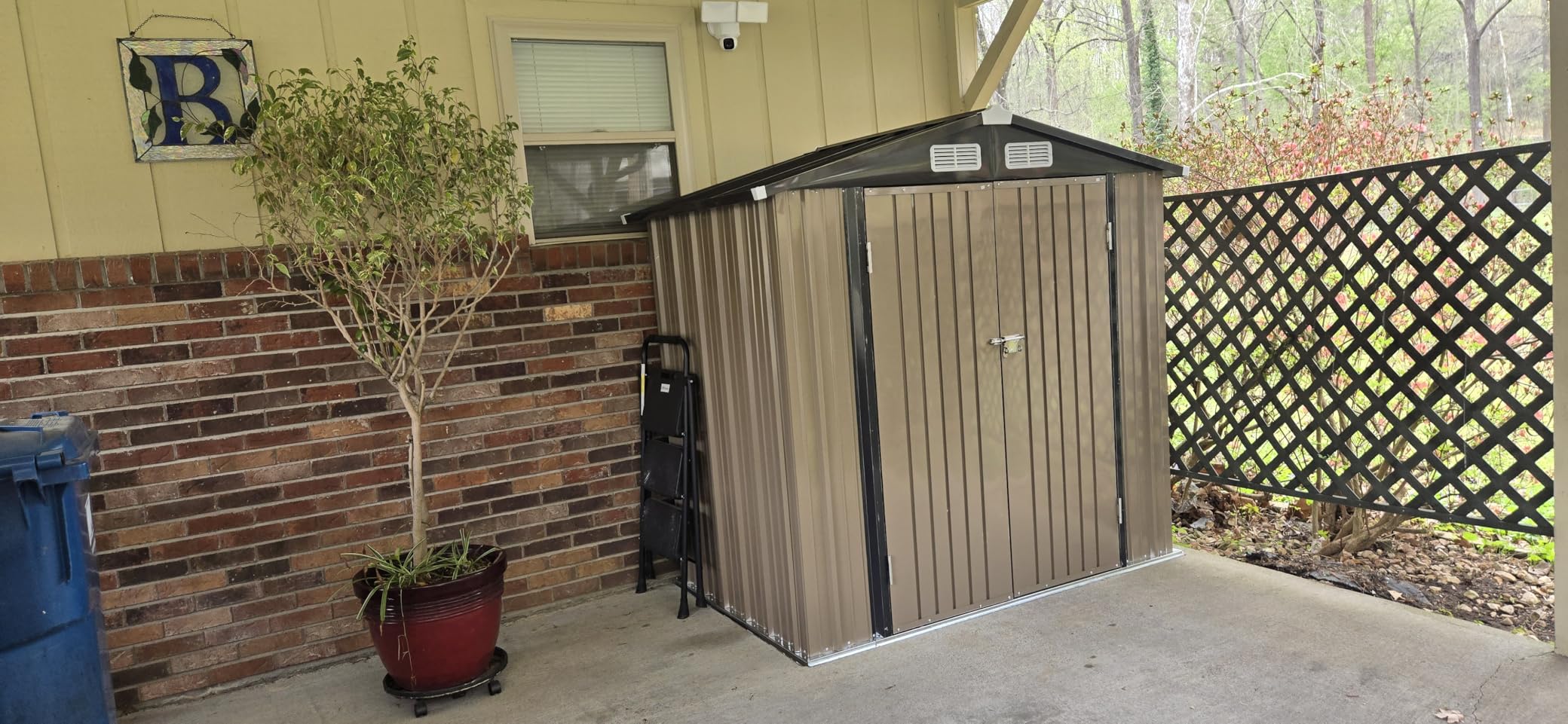 Aoxun 10 x 12FT Outdoor Storage Shed with Double Hinged Large Door Utility Garden Shed with Lockable Door & Sloped Roof Metal Sheds Outdoor Storage for Garden, Backyard, Patio and Backyard, Brown customer photo 1