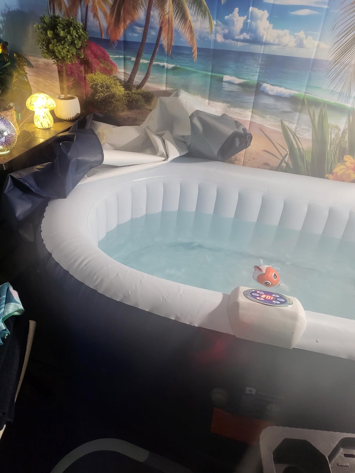 Inflatable 2 Person Hot Tub Outdoor, 100 Air Jets Portable Oval Spa with Built in Heater Pump, Blow Up Hottub for Relaxation, Table Tray, 2 Filters, Blue customer photo 1