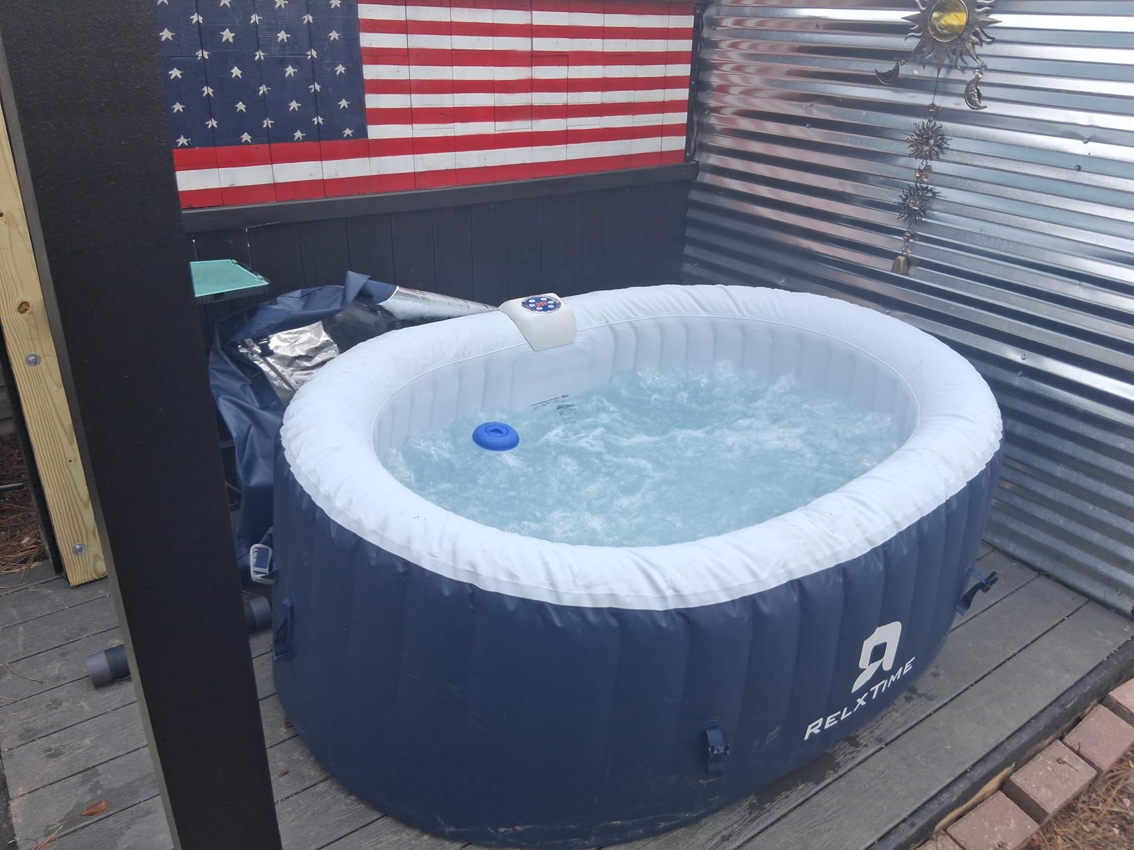 Inflatable 2 Person Hot Tub Outdoor, 100 Air Jets Portable Oval Spa with Built in Heater Pump, Blow Up Hottub for Relaxation, Table Tray, 2 Filters, Blue customer photo 2