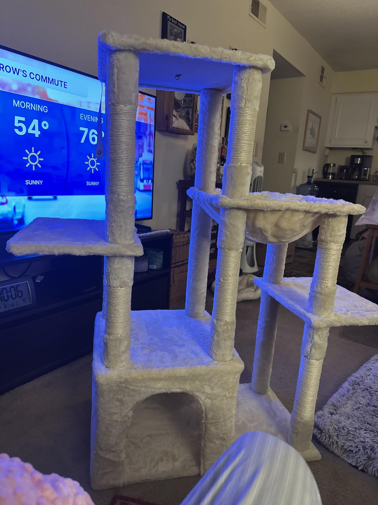 Heybly Heavy Duty Cat Tree, Tower for Indoor Cats Large Adult, Tall Cat Condo House with Extra-Large Baseboard, Multi-Level Plush Furniture with Scratching Posts, Hammock,Toy Balls,Light Gray HCT026W customer photo 1