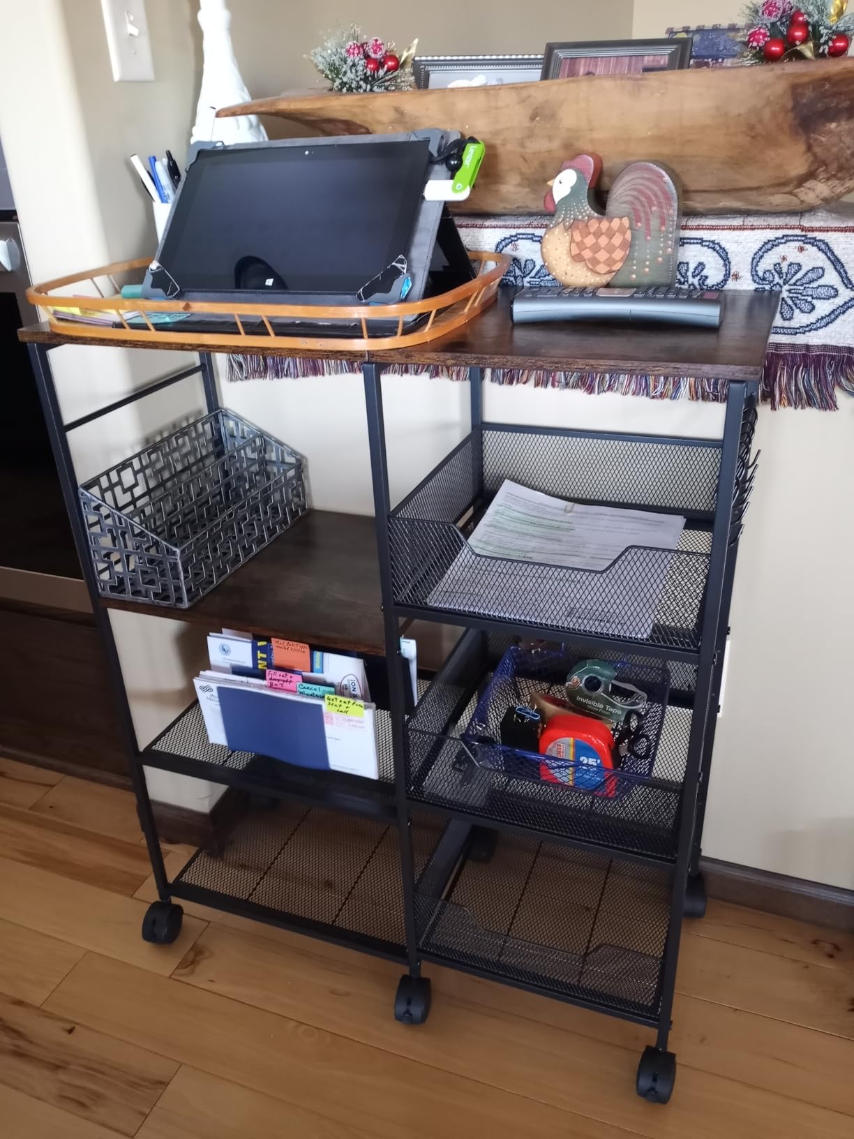SWTYMIKI Kitchen Island Cart on Wheels - 4 Tier Rolling Kitchen Table Cart with Storage Shelves, 6 Removable Hooks& Locking Casters, Coffee Bar Cabinet for Dining Room Pantry Office, Espresso customer photo 1