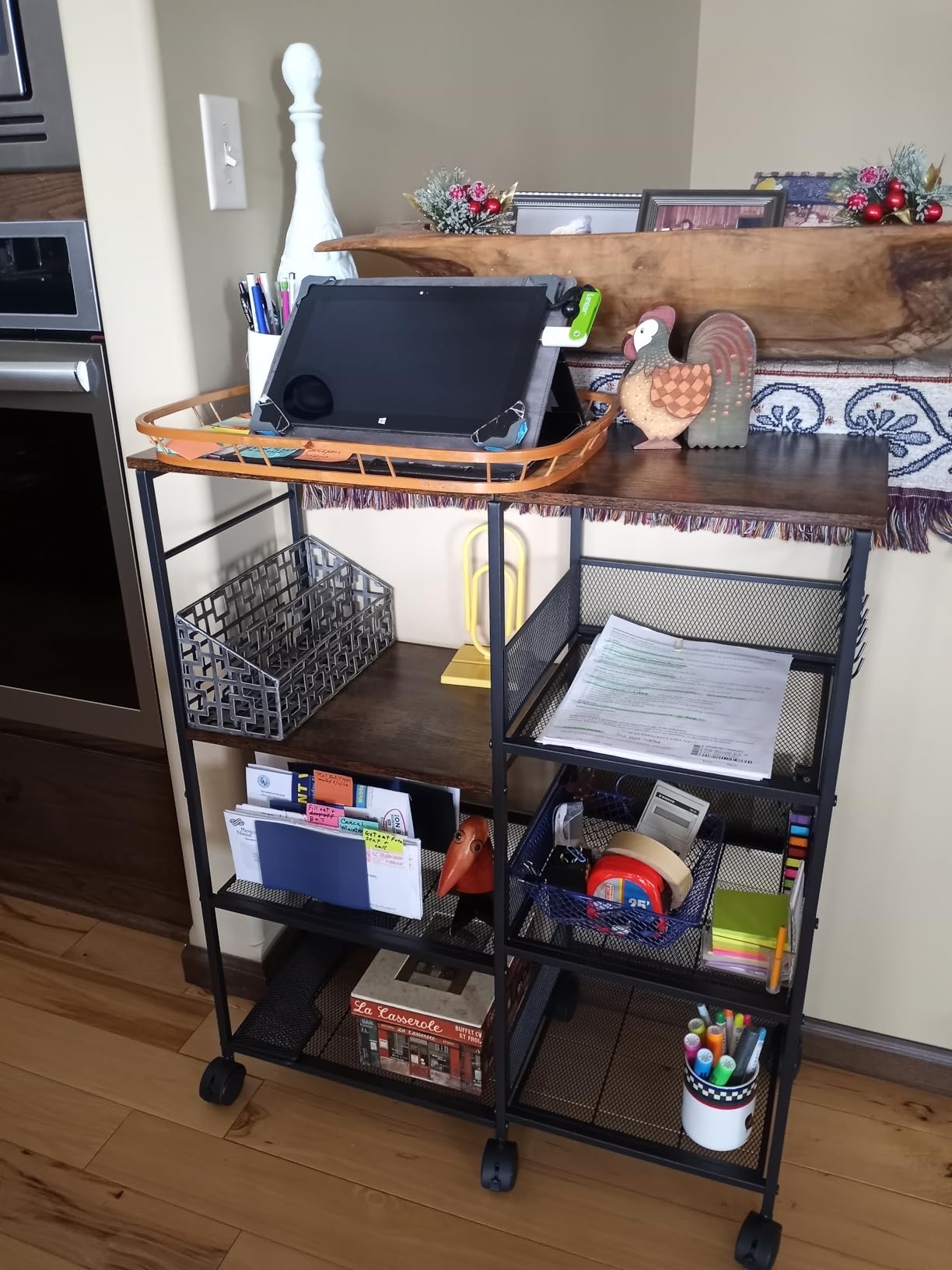 SWTYMIKI Kitchen Island Cart on Wheels - 4 Tier Rolling Kitchen Table Cart with Storage Shelves, 6 Removable Hooks& Locking Casters, Coffee Bar Cabinet for Dining Room Pantry Office, Espresso customer photo 2