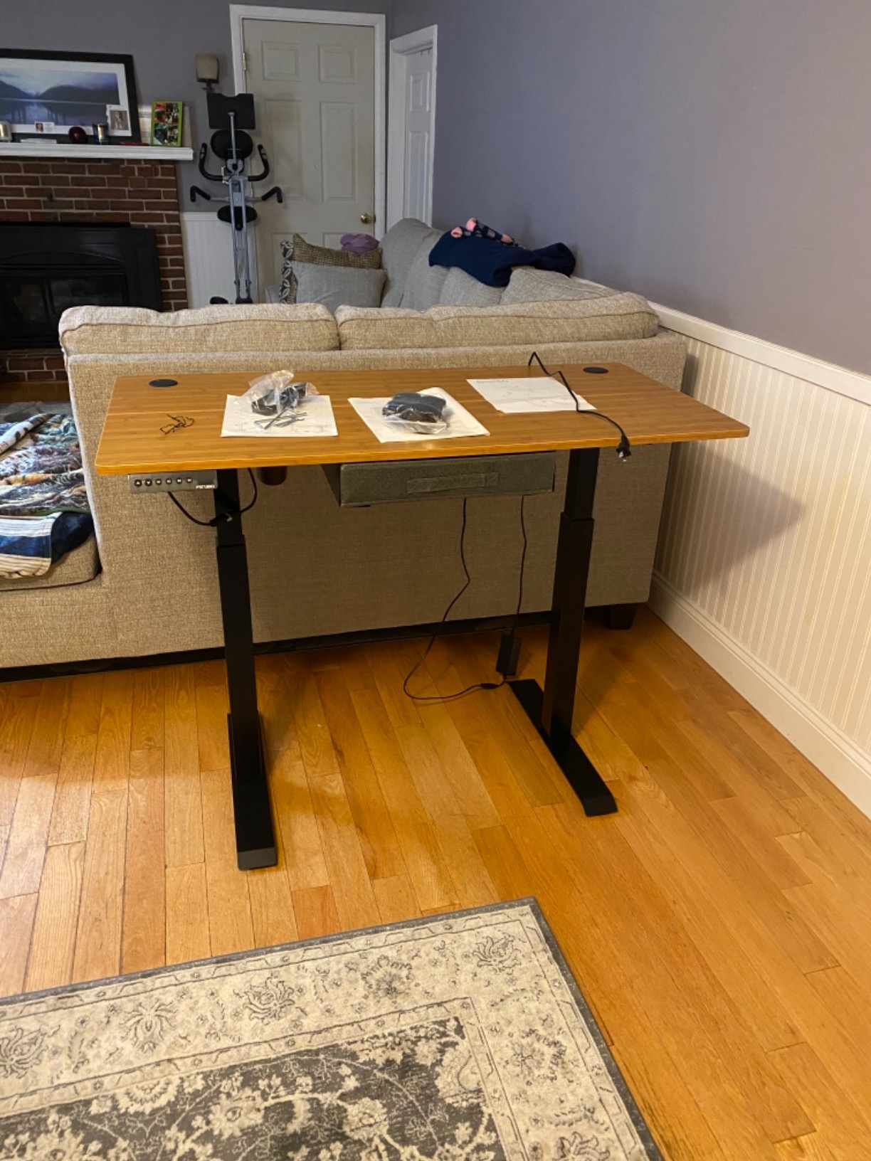 FEZIBO L Shaped Electric Standing Desk, 63x48 inch Large with Drawers | Reversible Tabletop, 2 Memory Height Settings | Home Office & Gaming Height-Adjustable Table, Black Walnut customer photo 1