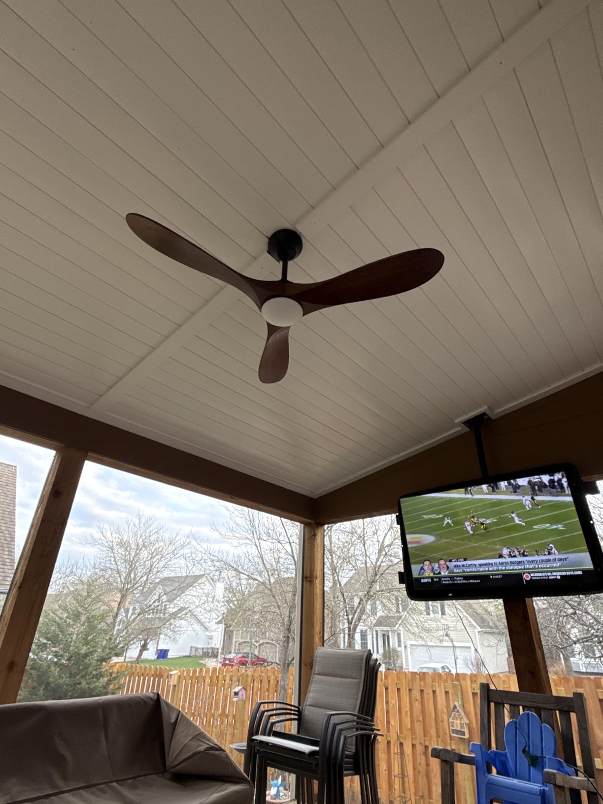 Outdoor Ceiling Fan with Light-Glass Lamp, 52 inch 3 Blade Wood Propeller Ceiling Fans with Lights and Remote Control for Patios, Exterior Damp Rated High CFM Ceiling Fans Modern Smart APP, Walnut customer photo 1