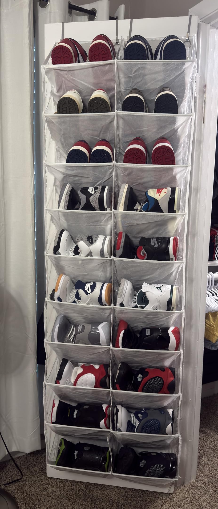 UVIAHOMI 20-30 Pairs Over the Door Shoe Organizer, Clear Pockets Hanging Shoe Storage for Closet, 10-Tier Door Shoes Rack, Handing Shoes Holder Fit All the Family's Sneakers, Boots, Heels, Black customer photo 2